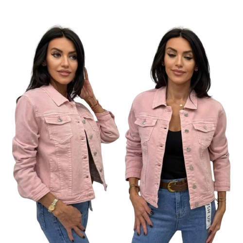 Kurtka jeansowa katana damska klasyczna elastyczna Pudrowy Różowy XL 42
