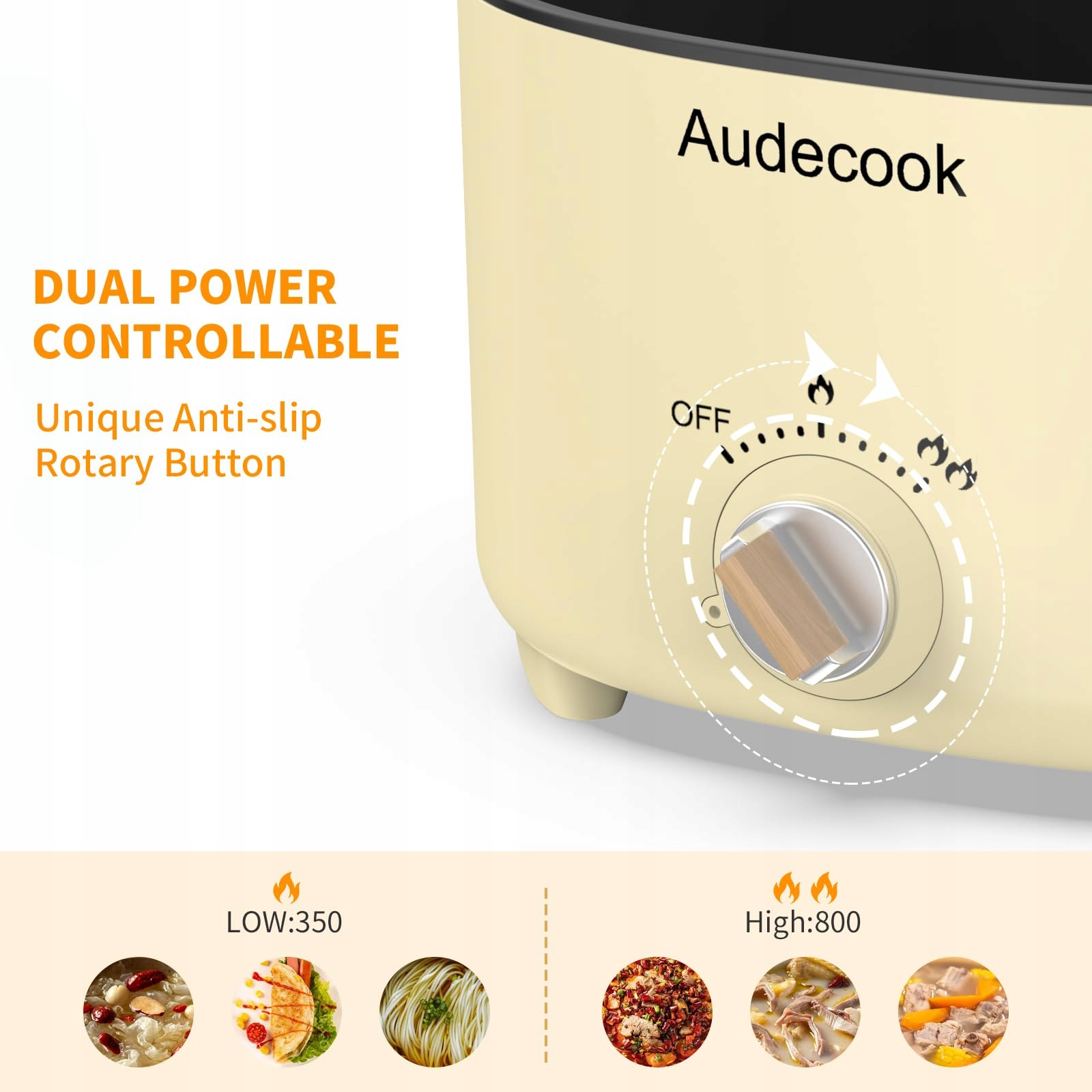 AUDECOOK Elektryczny Garnek 2,5L Przenośny Multicooker dla 1-3 Osób Beżowy — miniatura 6
