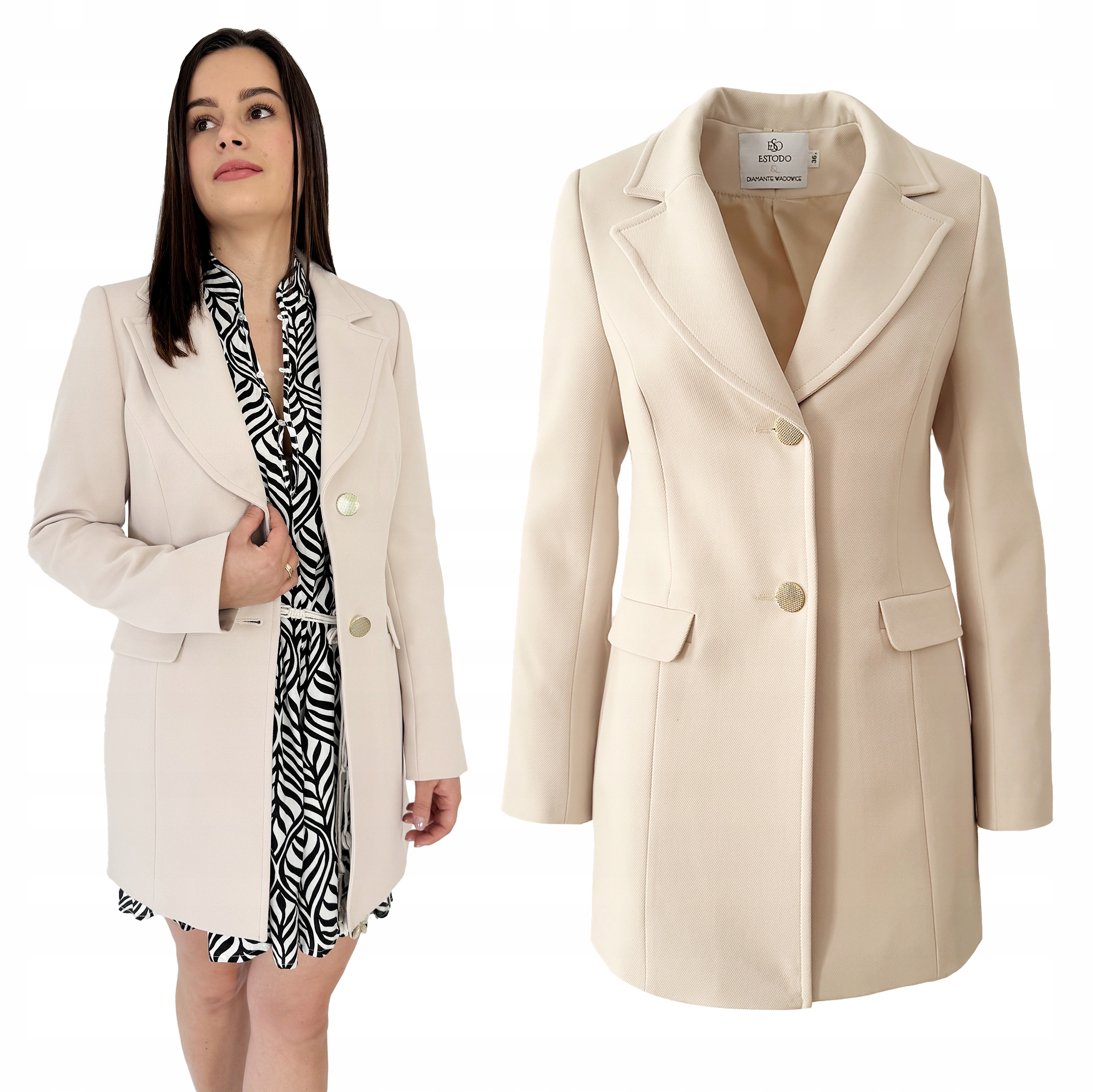 Dámský námořnický jarní kabát před kolena na knoflíky sako Béžová 48