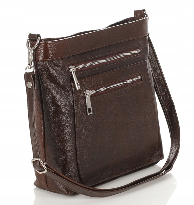 Vera Pelle Skórzana brązowa torebka listonoszka na regulowanym pasku