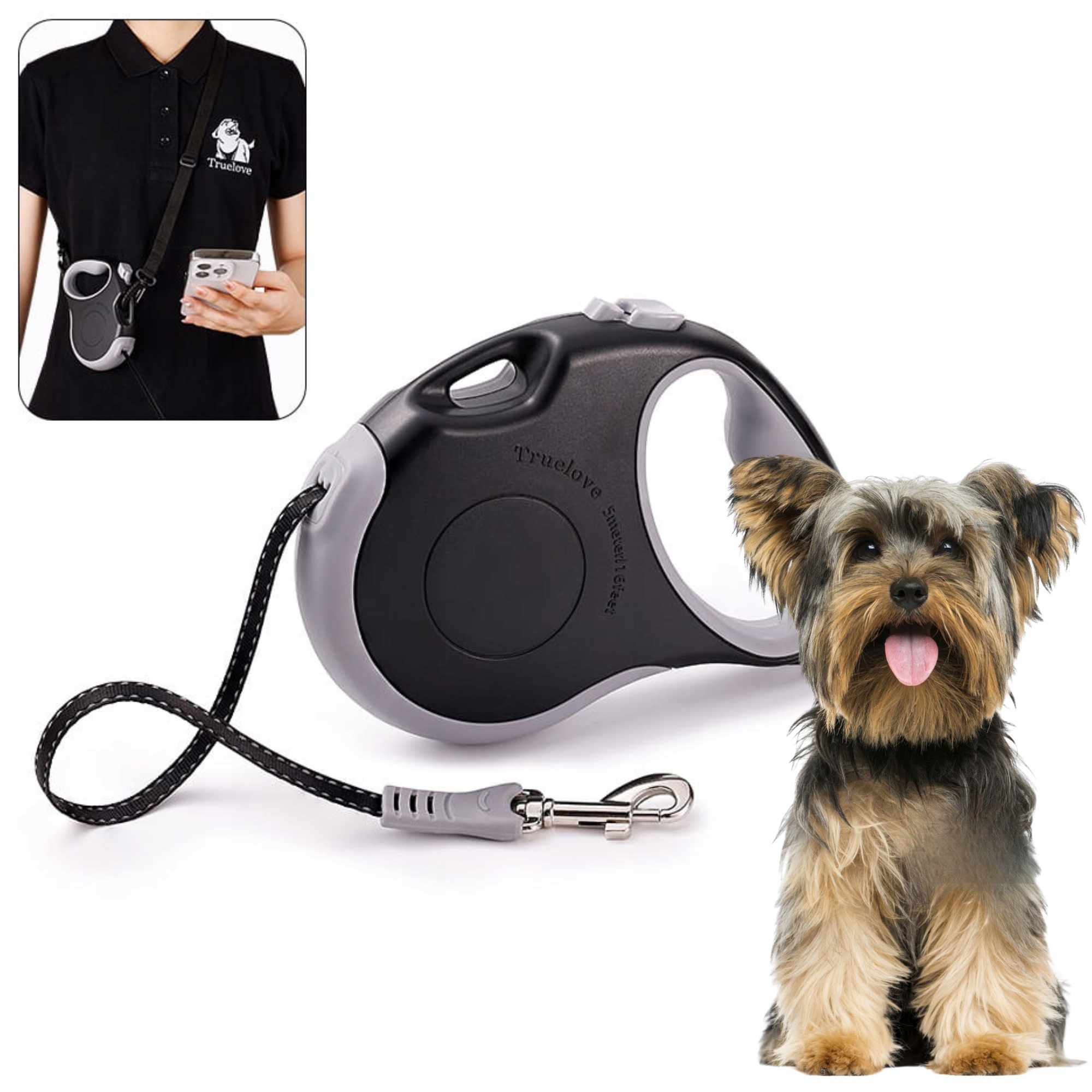 Smycz Automatyczna Z Paskiem Dla Małego Psa Truelove Handy Czarna 5M Roz.s