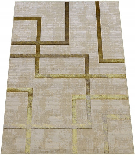 Koberec 200x290 Béžový Se Zlatem Do Obývacího Pokoje Ložnice Moderní Geometrický