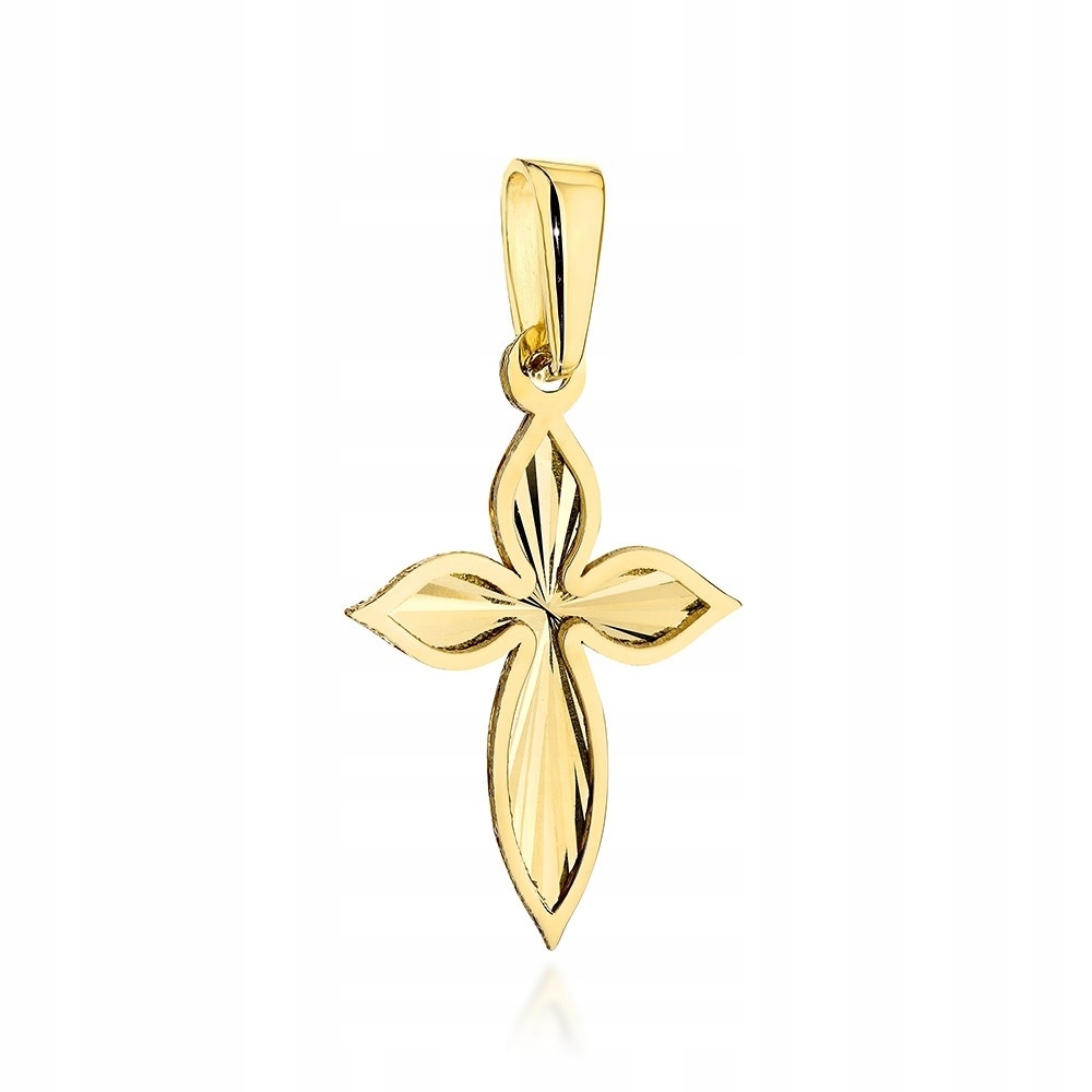 Zlatý Křížek Ryzost 585 Lesklý Moderní Vzor Diamantový Křest