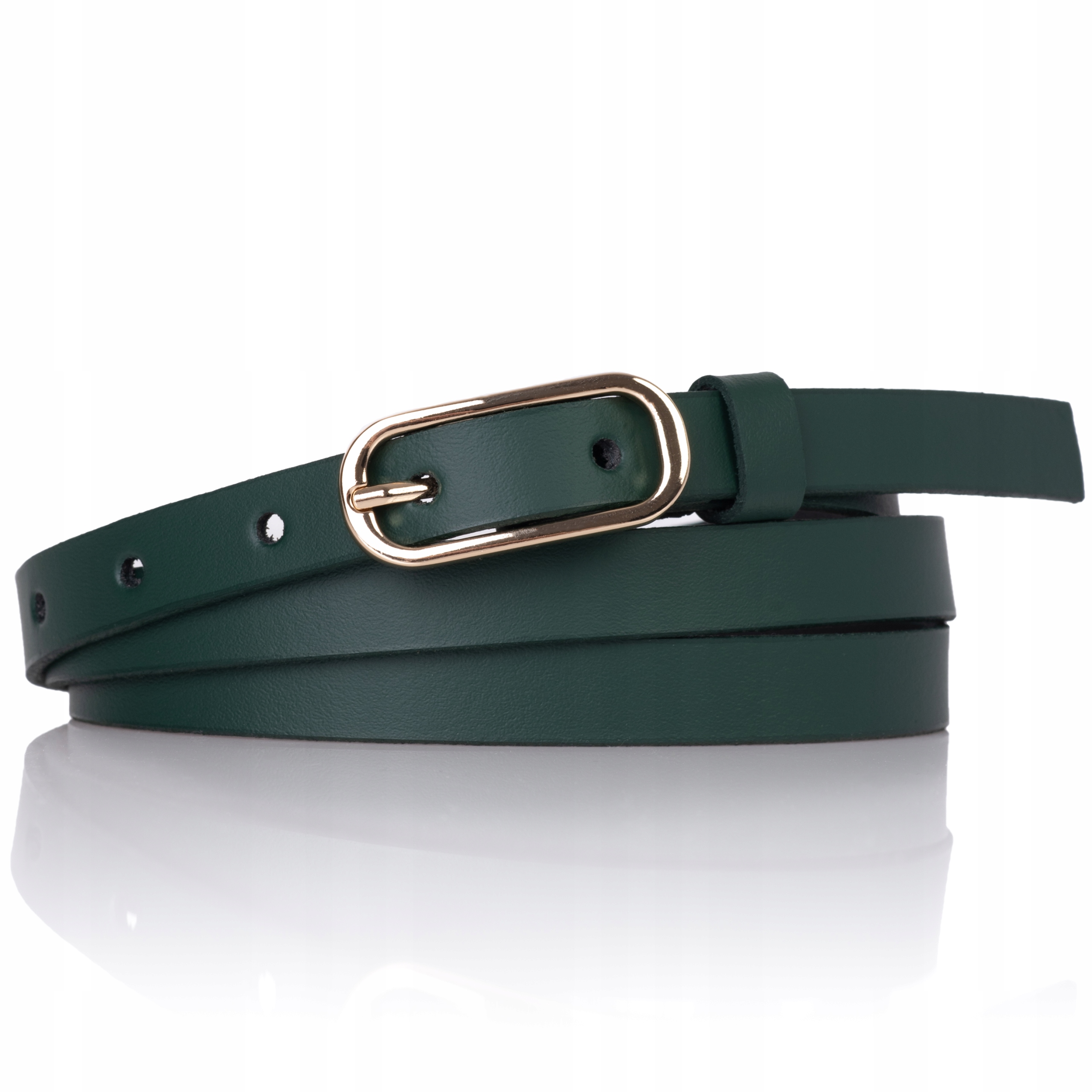 

Pasek skórzany Butelkowy wąski Złota Klamra cienki