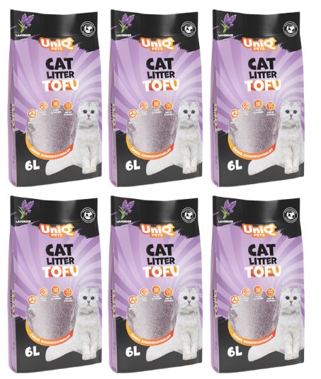 Uniq Pets Żwirek Tofu dla kotów biodegradowalny Lawenda 6l x 6 szt