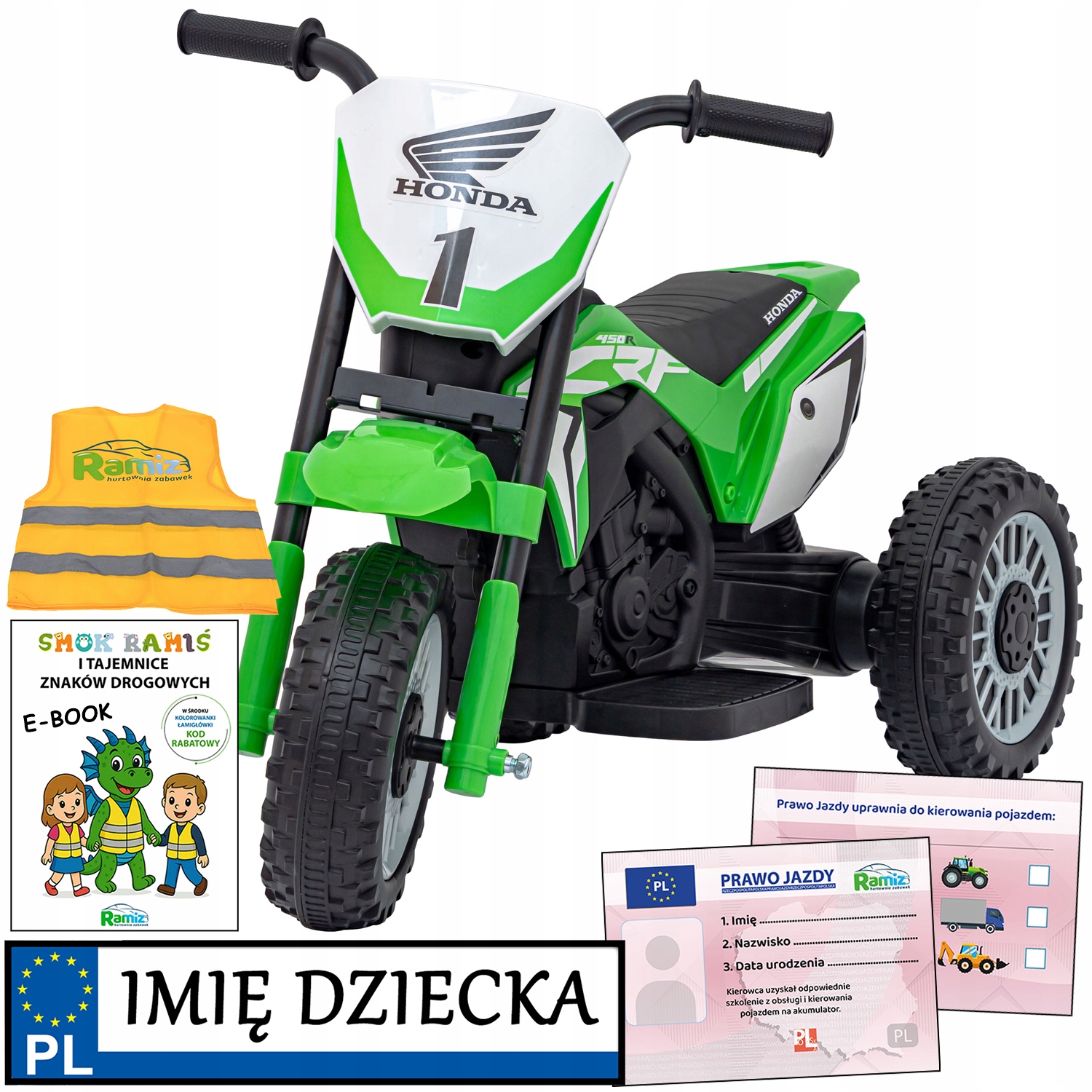 trzykołowy Elektryczny Motor Honda pierwszy motorek na akumulator dźwięk