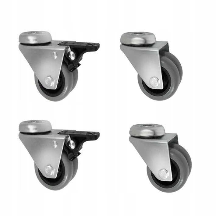 Set 4ks Nábytkových Koleček Ø 50 mm Typu Tandem, stolky, regály, nábytek