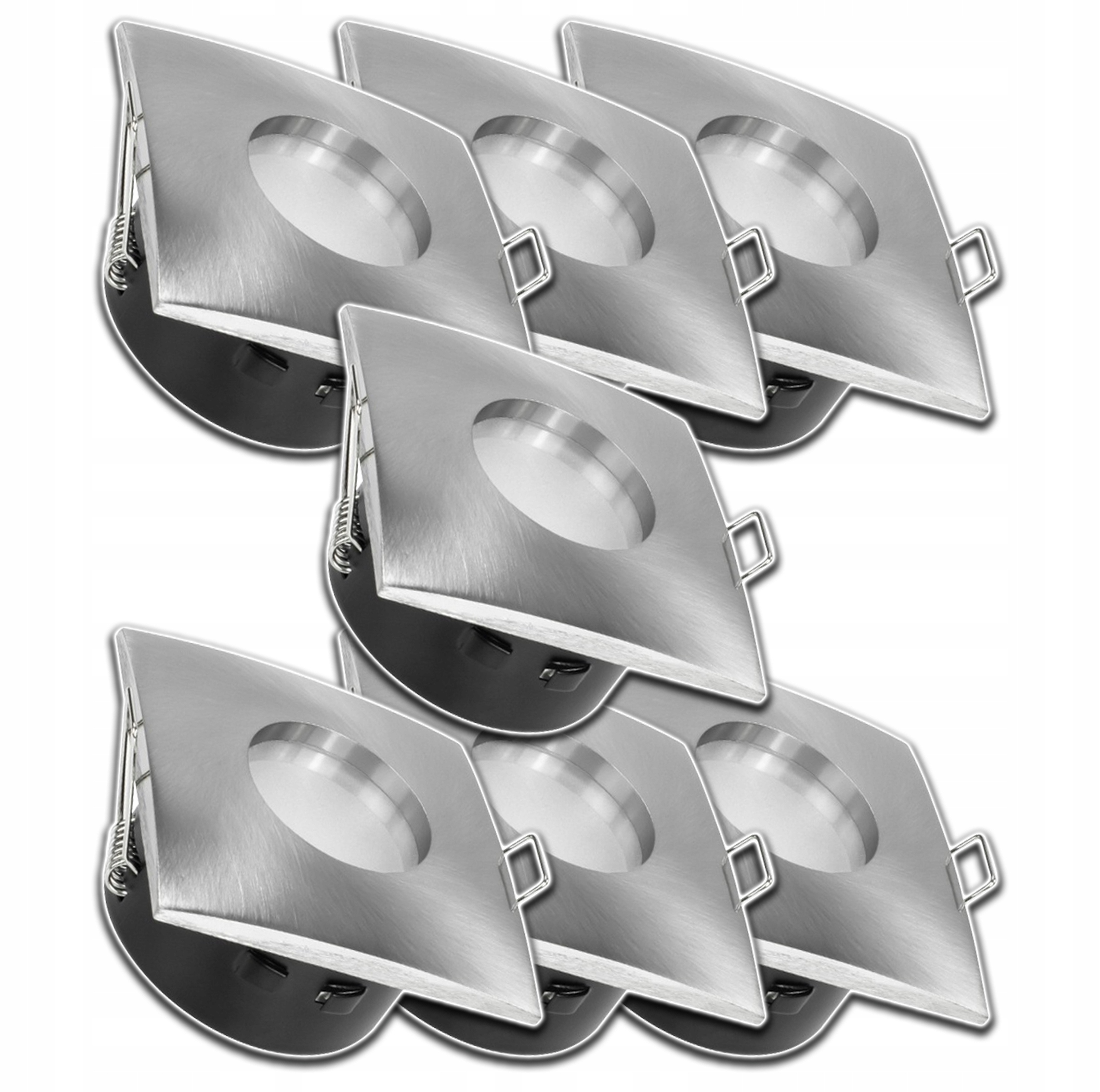 7x Stříbrná Hermetická Čtvercová Svítidla Voděodolná Pod Strop Halogen