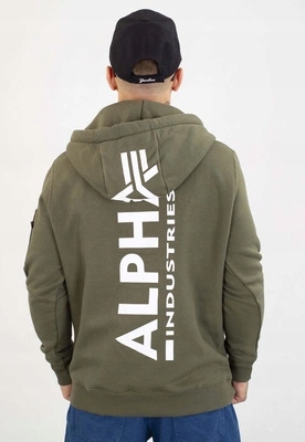 Mikina Alpha Industries S Kapucí s potiskem na zádech 128342 Olivová