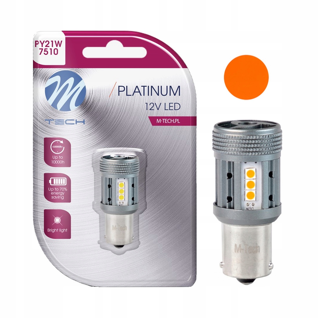 Żarówka PY21W Led Pomarańczowa 7507 Canbus Retrofit Chłodzona 12/24V Amber