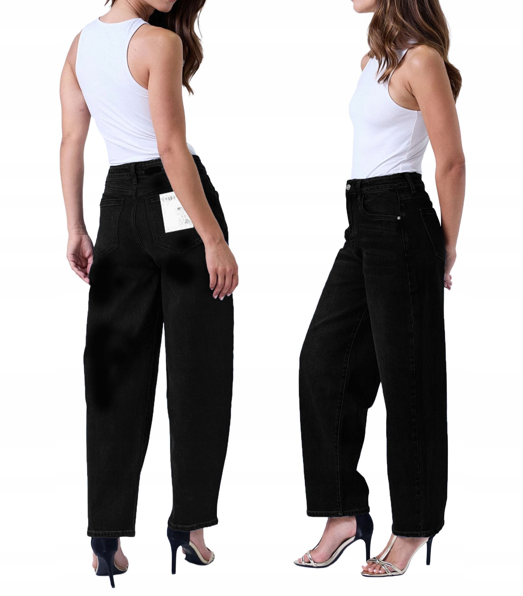 M.sara Dámské Kalhoty Balloon Fit Černé Džíny Volné Široké Nohavice