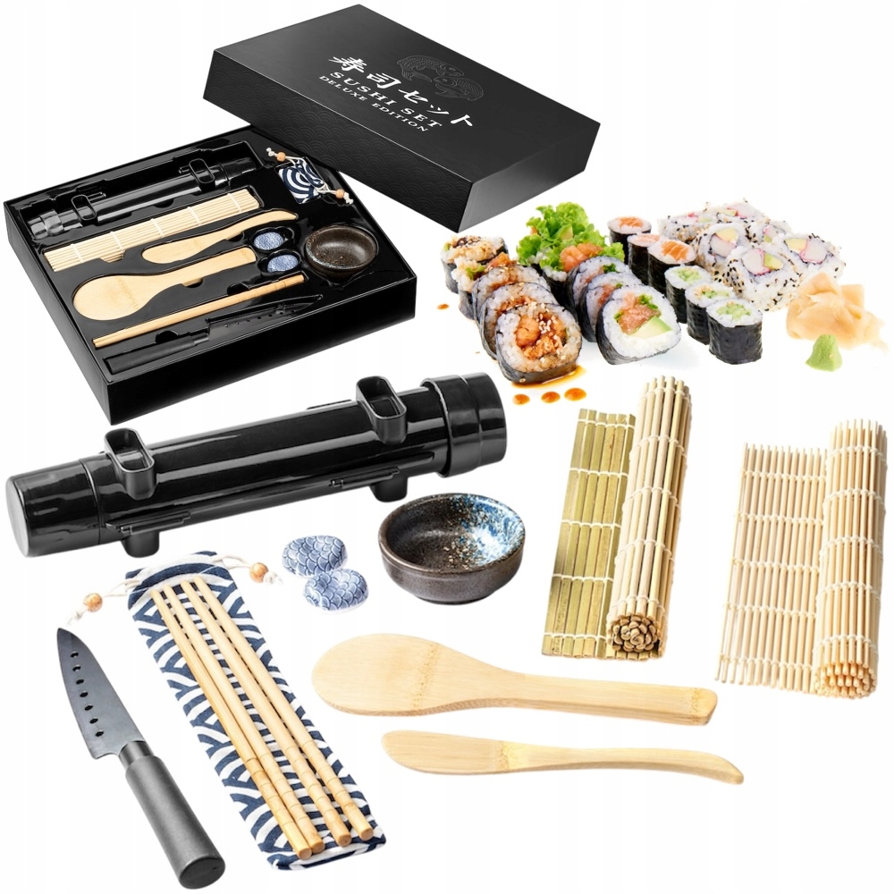 Sada na výrobu Sushi Roller Mata Nůž Tyčinky jako Dárek Set Deluxe