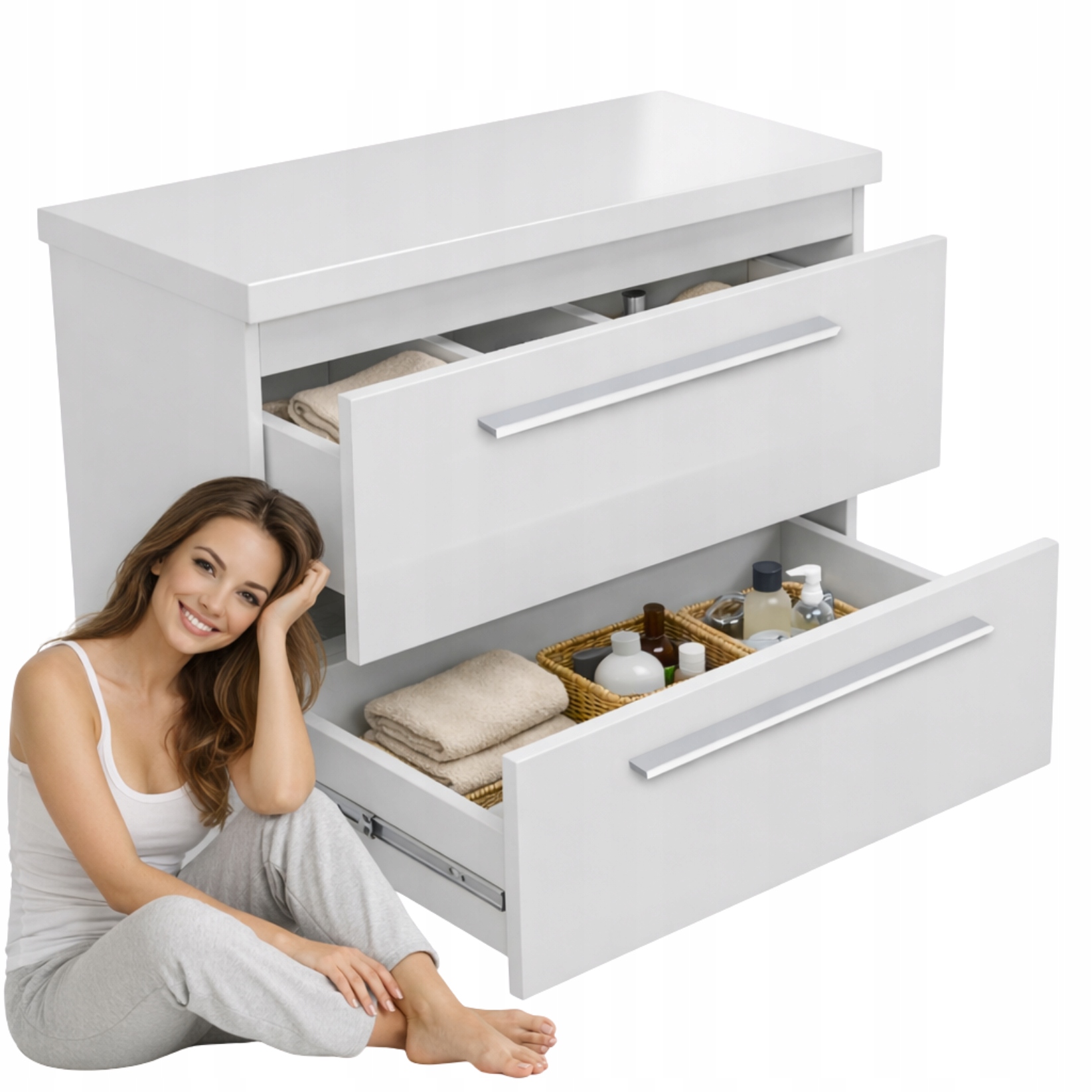 Skříňka Koupelnová komoda pod umyvadlo 80x40 Bílá Lesk Závěsná Soft-close
