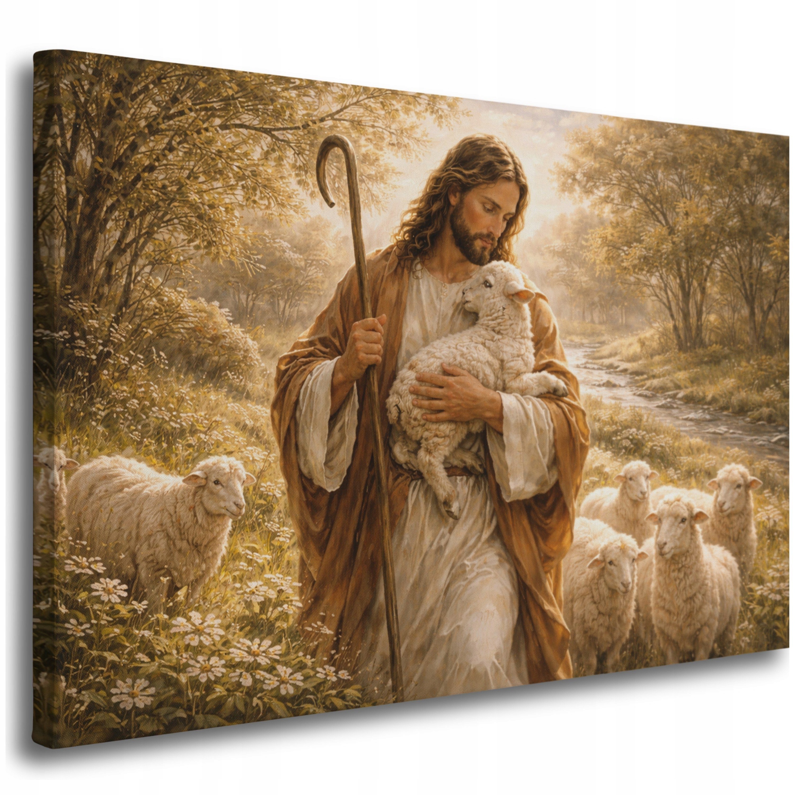 Obraz do Salonu 60x40 Obrazy na Płótnie Jezus Z Owcami Komunijny