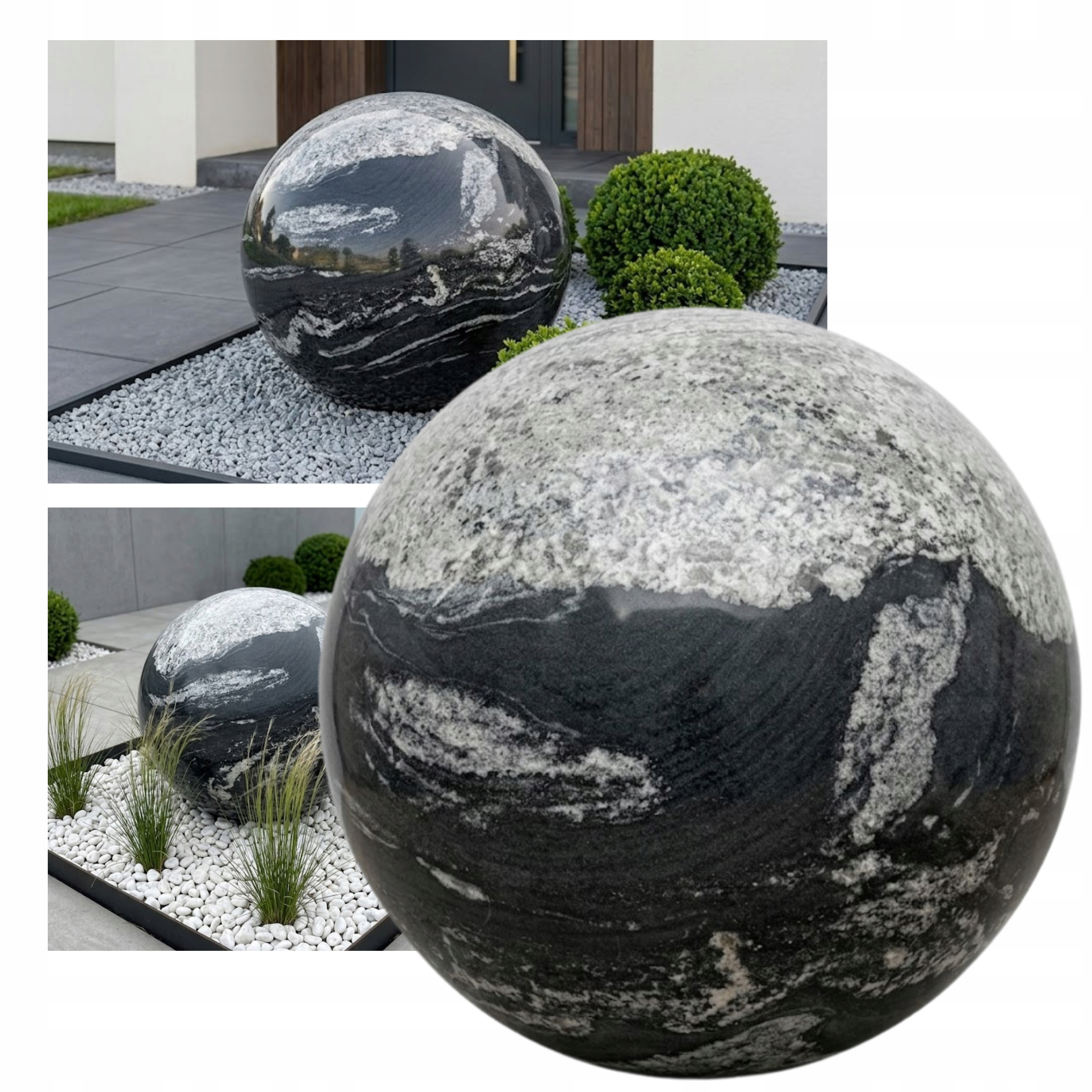 Kula Kamienna Mountain Wave Granite 80 CM Polerowana Czarno Biała