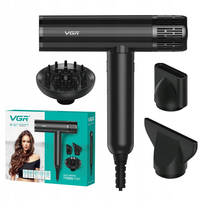 Suszarka do Włosów 1900W 3 Nasadki Profesjonalna Suszarka Vgr V-427