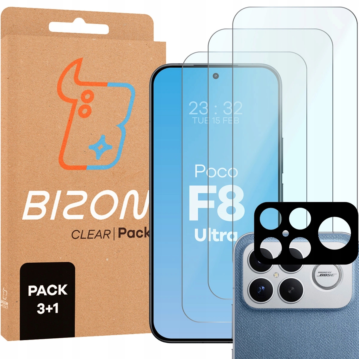 Bizon Szkło + szybka na aparat Glass Clear Pack do Xiaomi POCO F8 Ultra 3 sztuki
