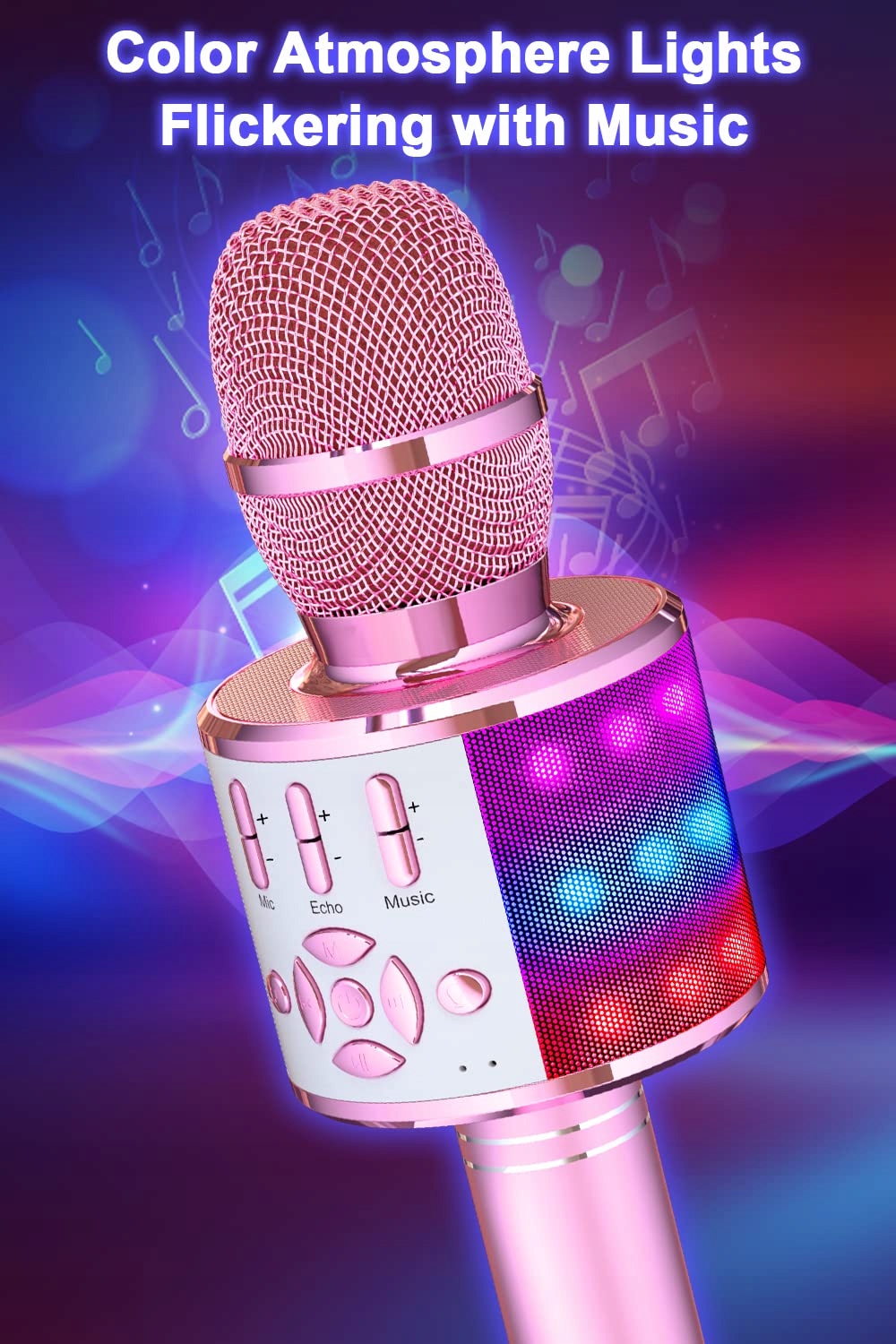 BONAOK Magiczny Mikrofon Karaoke Bluetooth Dla Dzieci i Dorosłych Różowy — miniatura 3