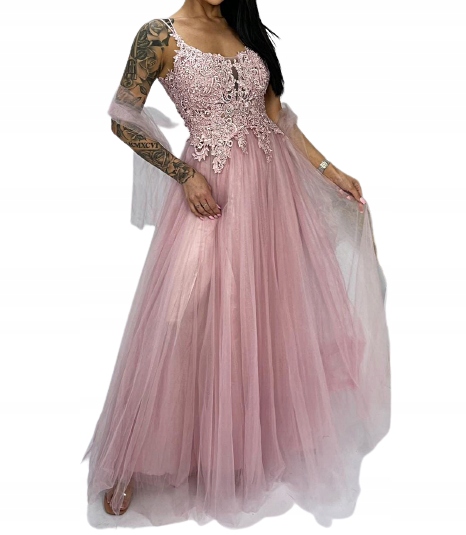 MD dlouhé šaty růžový pudr korzet krajka maxi push up svatba svatební hostina ples S