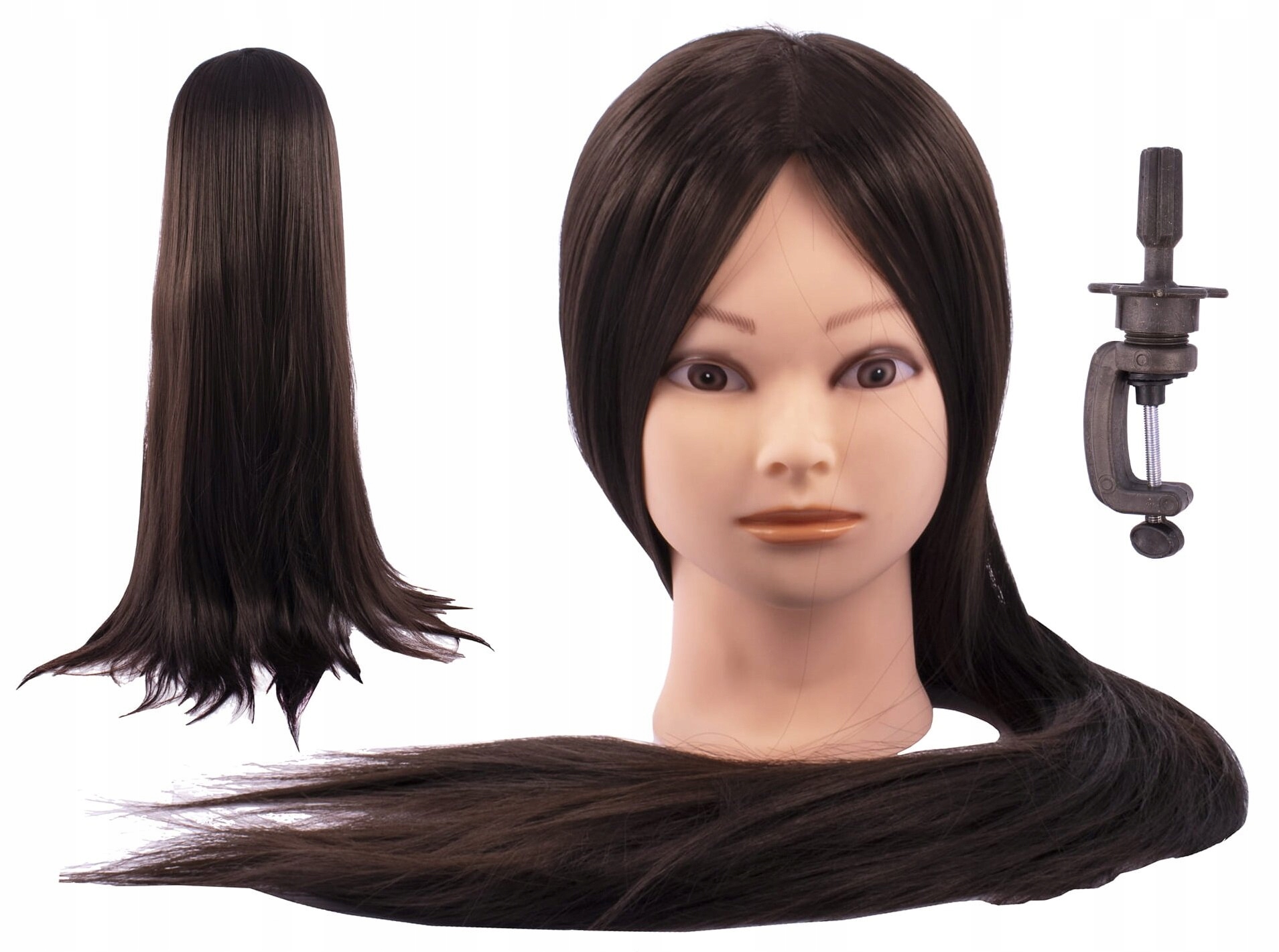 Główka fryzjerska damska brąz 60 cm