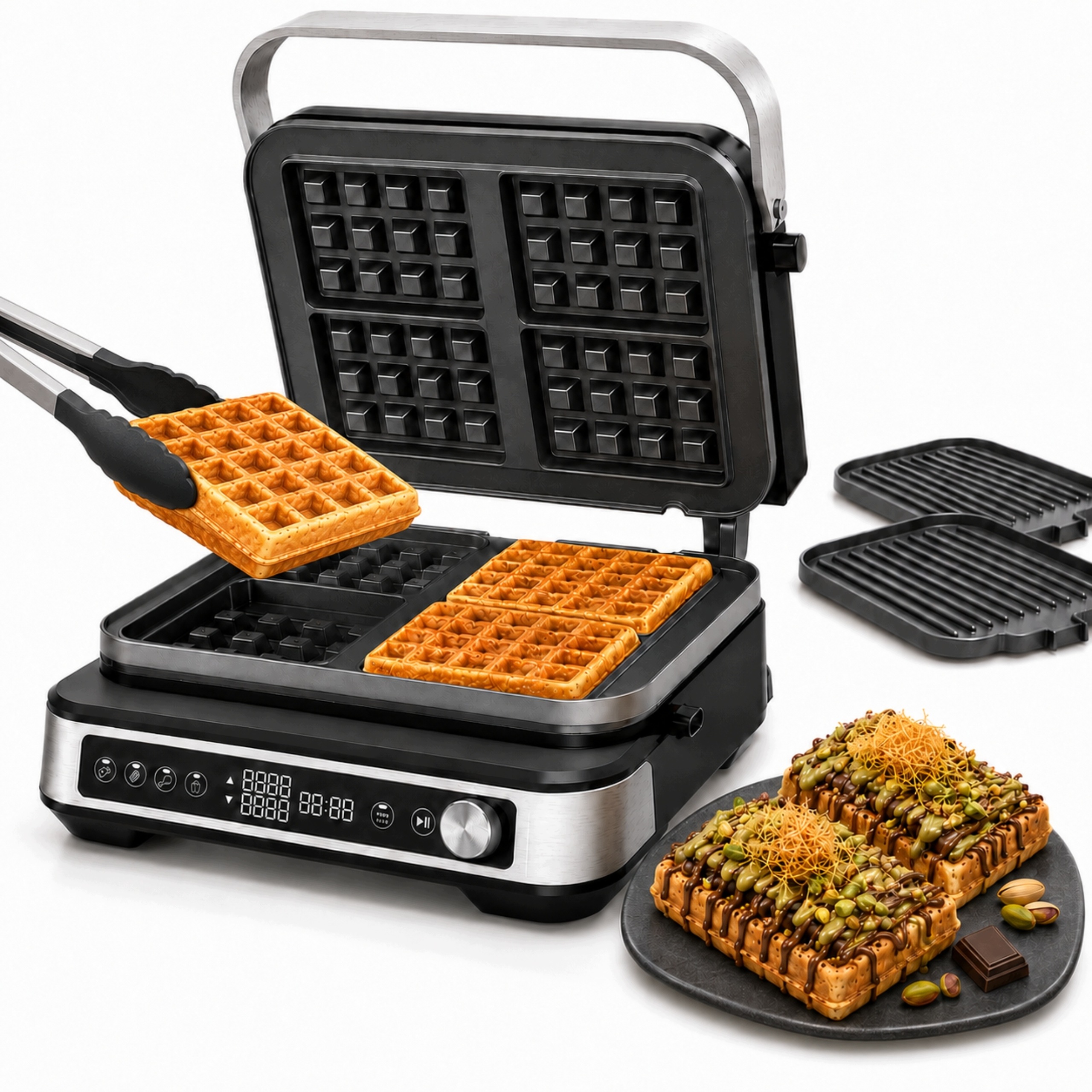 Vaflovač 2000 W 4 vafle 2x regulace teploty nahoru dolů Timer Pro
