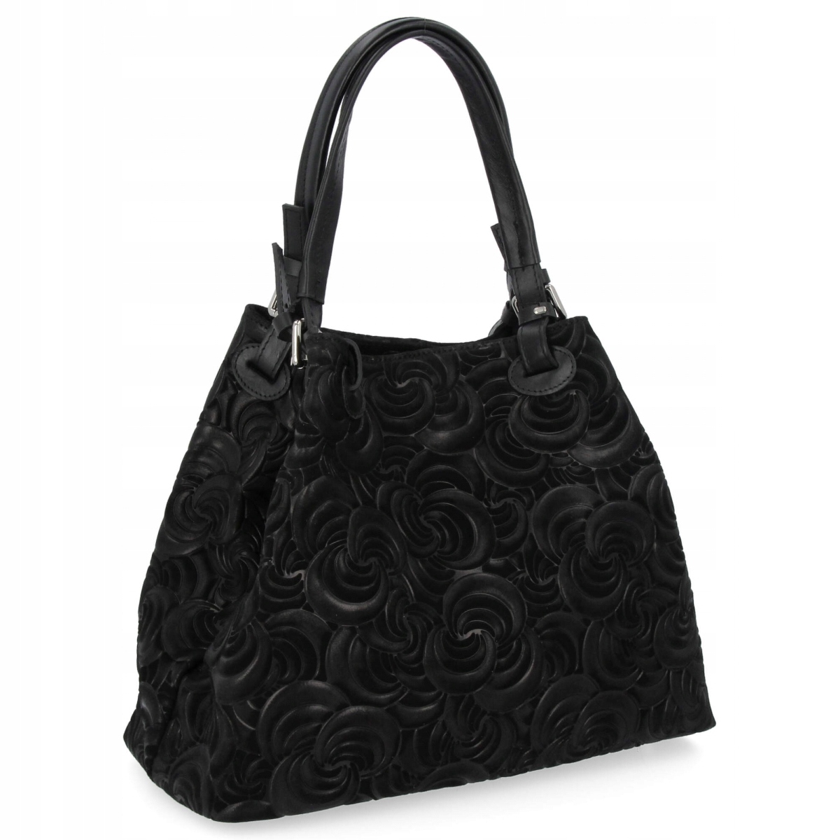 Italská kožená kabelka Shopper Bag s módními vzory 5566-S Černá