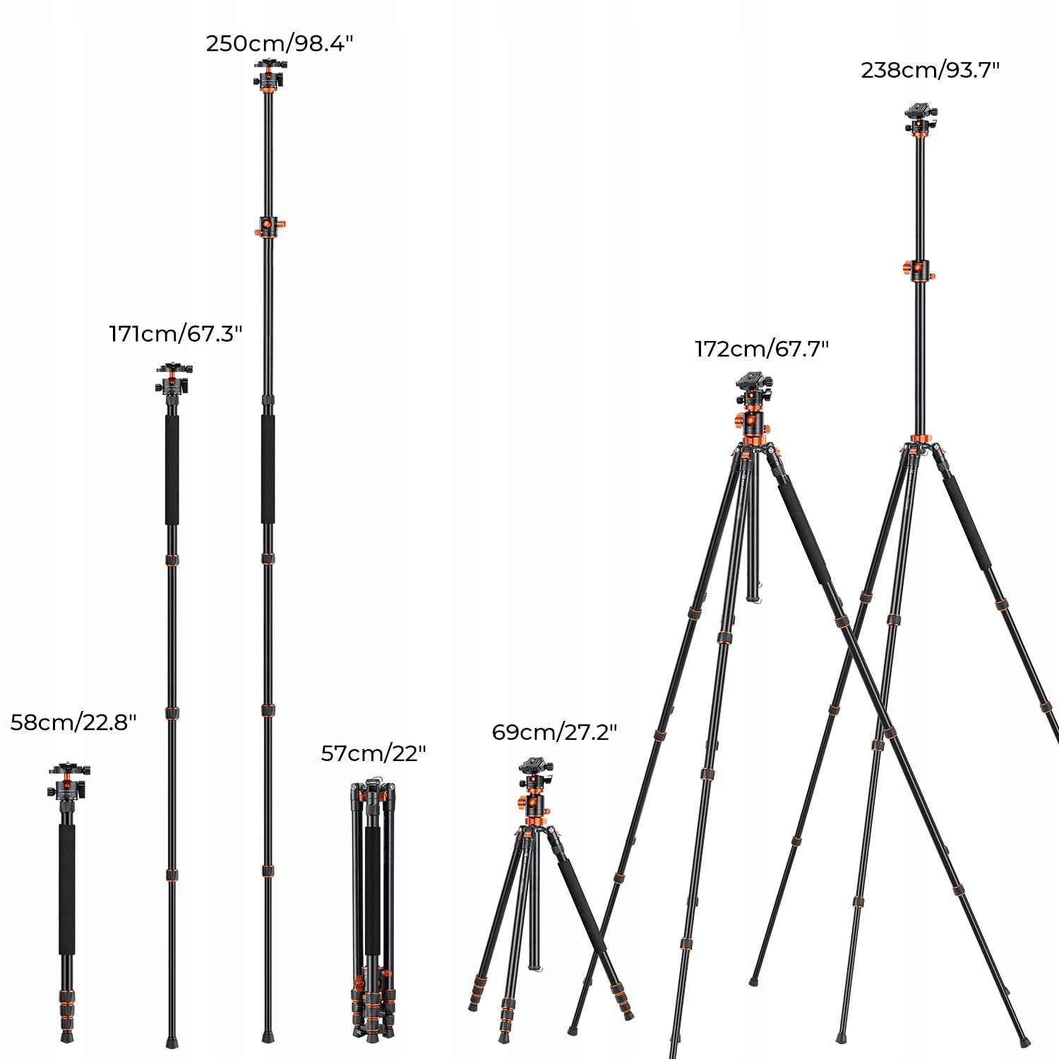 K&F CONCEPT Statyw 238CM 90° Kolumna 360° Panorama Torba Tripod Kamera — miniatura 7