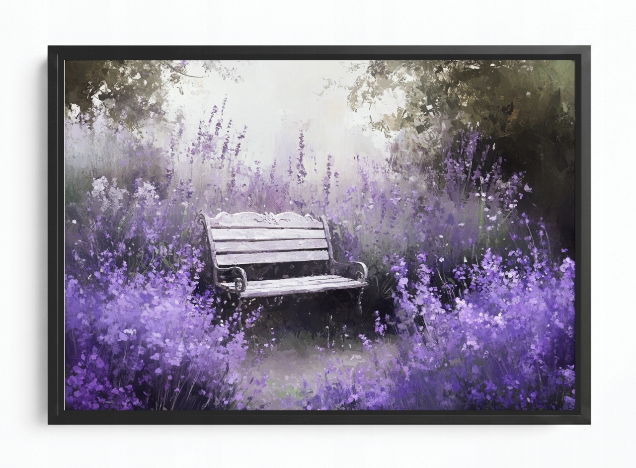 Obraz Rám Americký Box Krajina Zahrada Park Levandule Lavička Relaxace Ticho 60x40