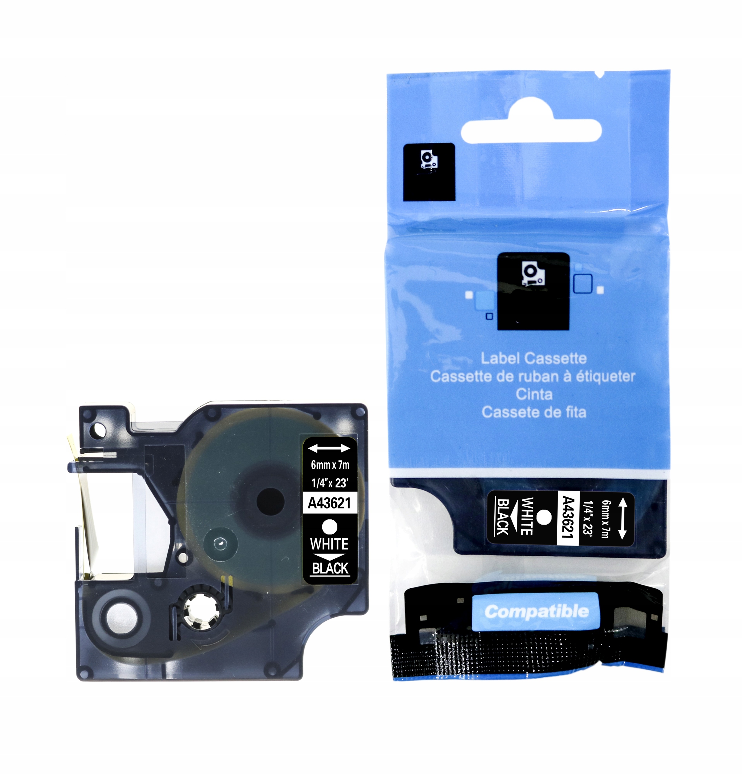 TAŚMA DO DYMO 43621 6mm 7m CZARNA / BIAŁY NADRUK