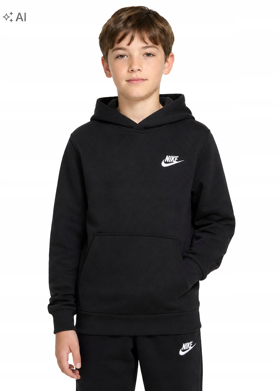Bluza Dziecięca Nike Sportswear Club Kapturem Bawełniana Ocieplana Czarna M