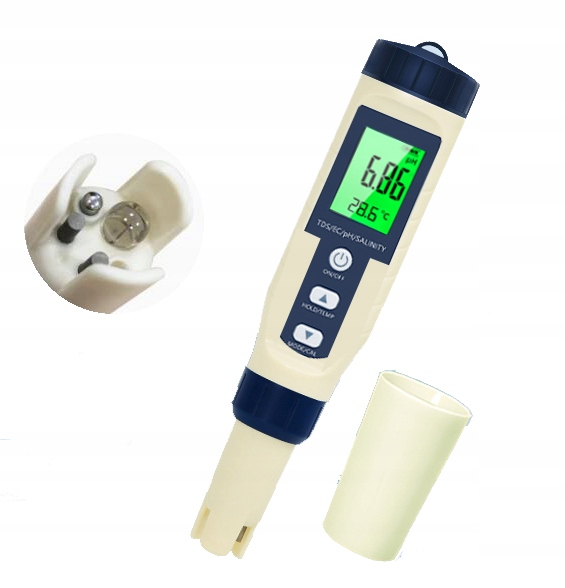 Digitální tester pH, pH metr pro bazény, tester soli, pH/salinita/TDS/EC/teplota