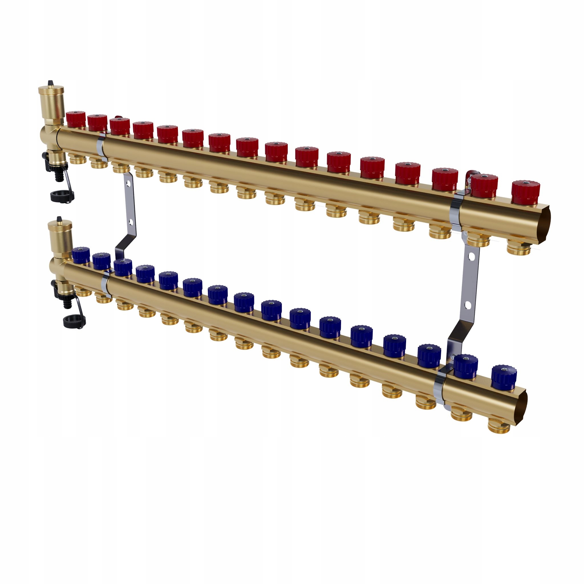 Manuální 16-okruhový mosazný rozdělovač pro radiátorové vytápění