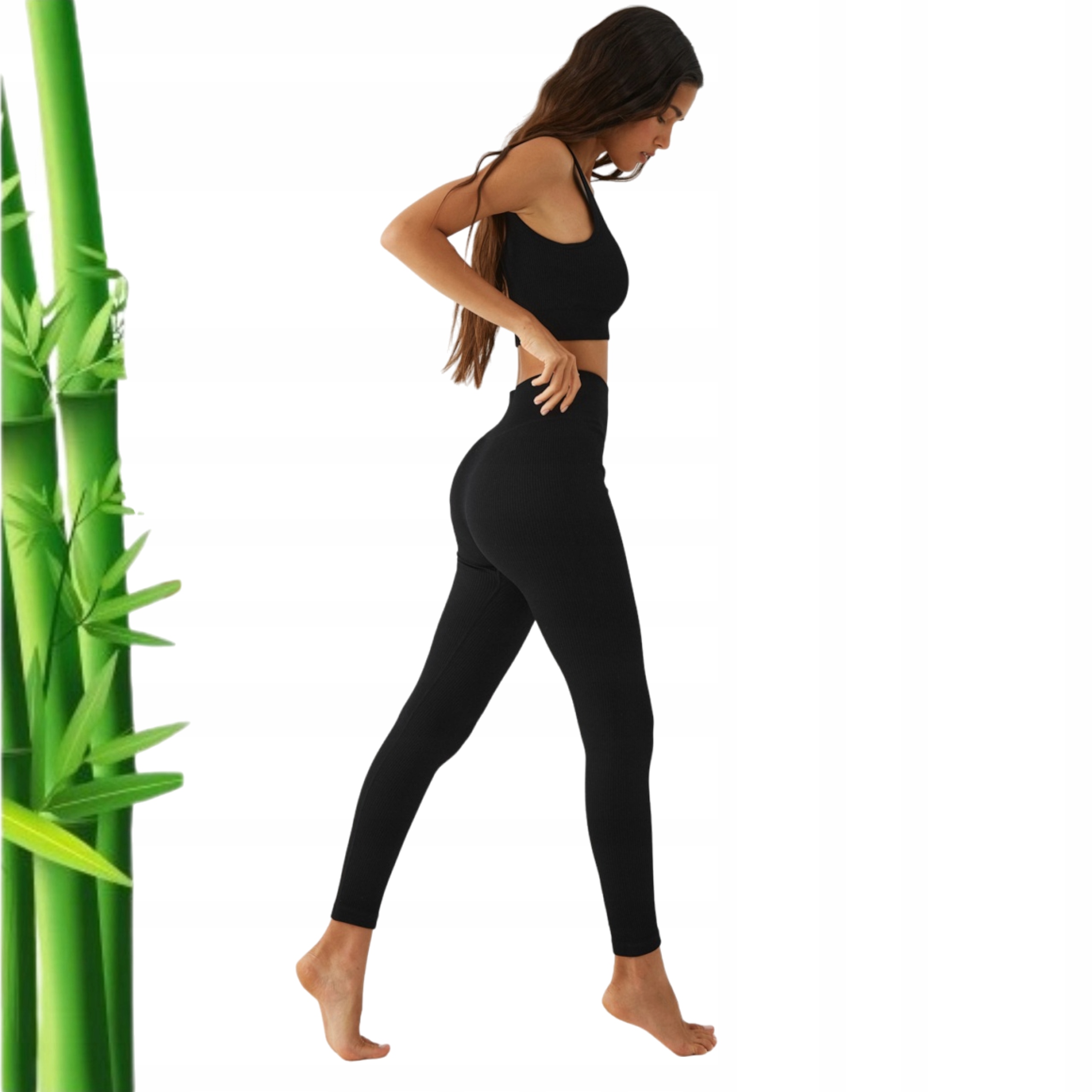 LEGGINSY PRĄŻKOWANE modelujące Z WYSOKIM STANEM bambusowe DŁUGIE S/M Rozmiar S/M