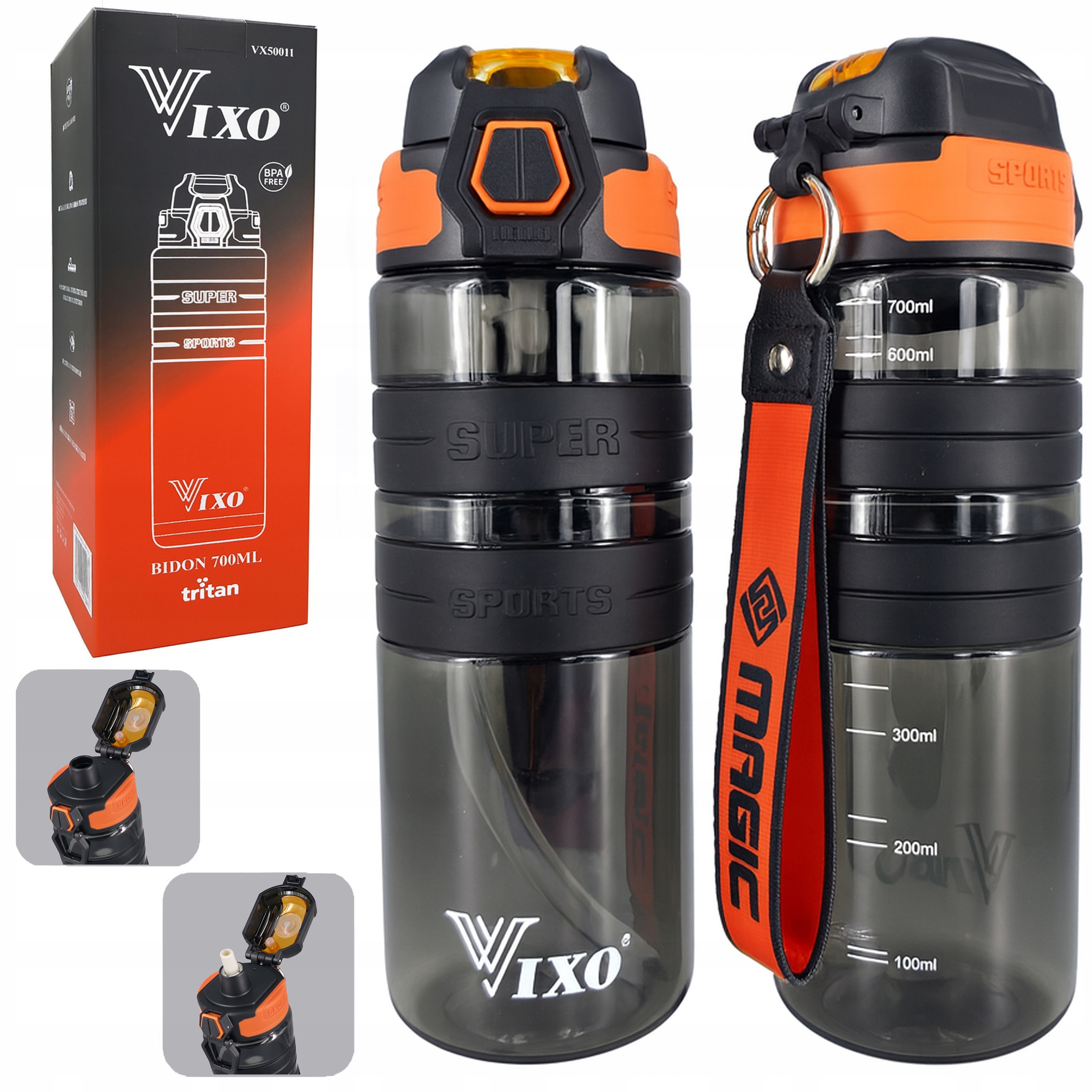Bidon Butelka Vixo 700ML Bpa Free Na Wodę Tritan Szczelny Z Miarką Sportowy