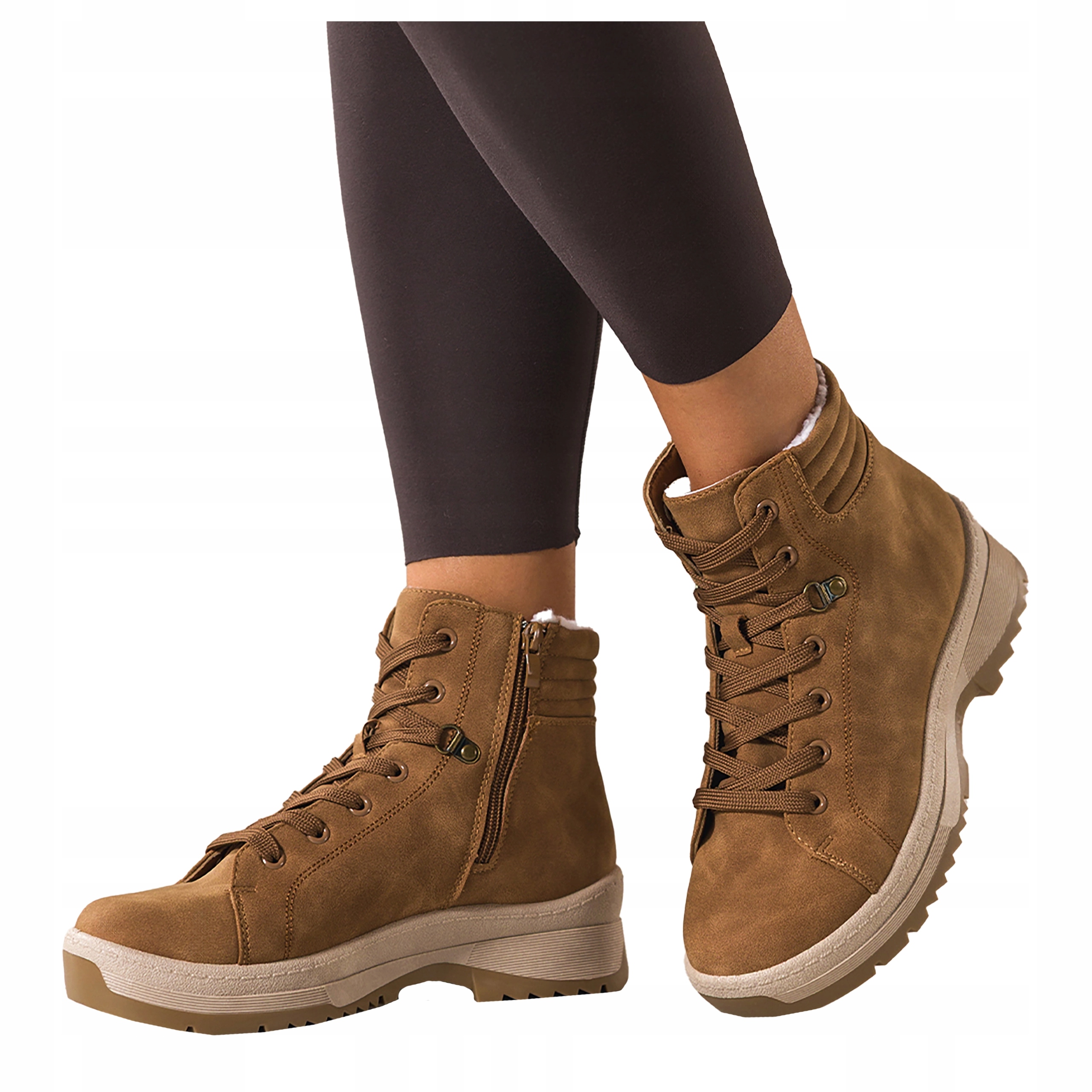 Camelové dámské kotníkové boty Zateplené na elastické šněrovací platformě, velikost 39