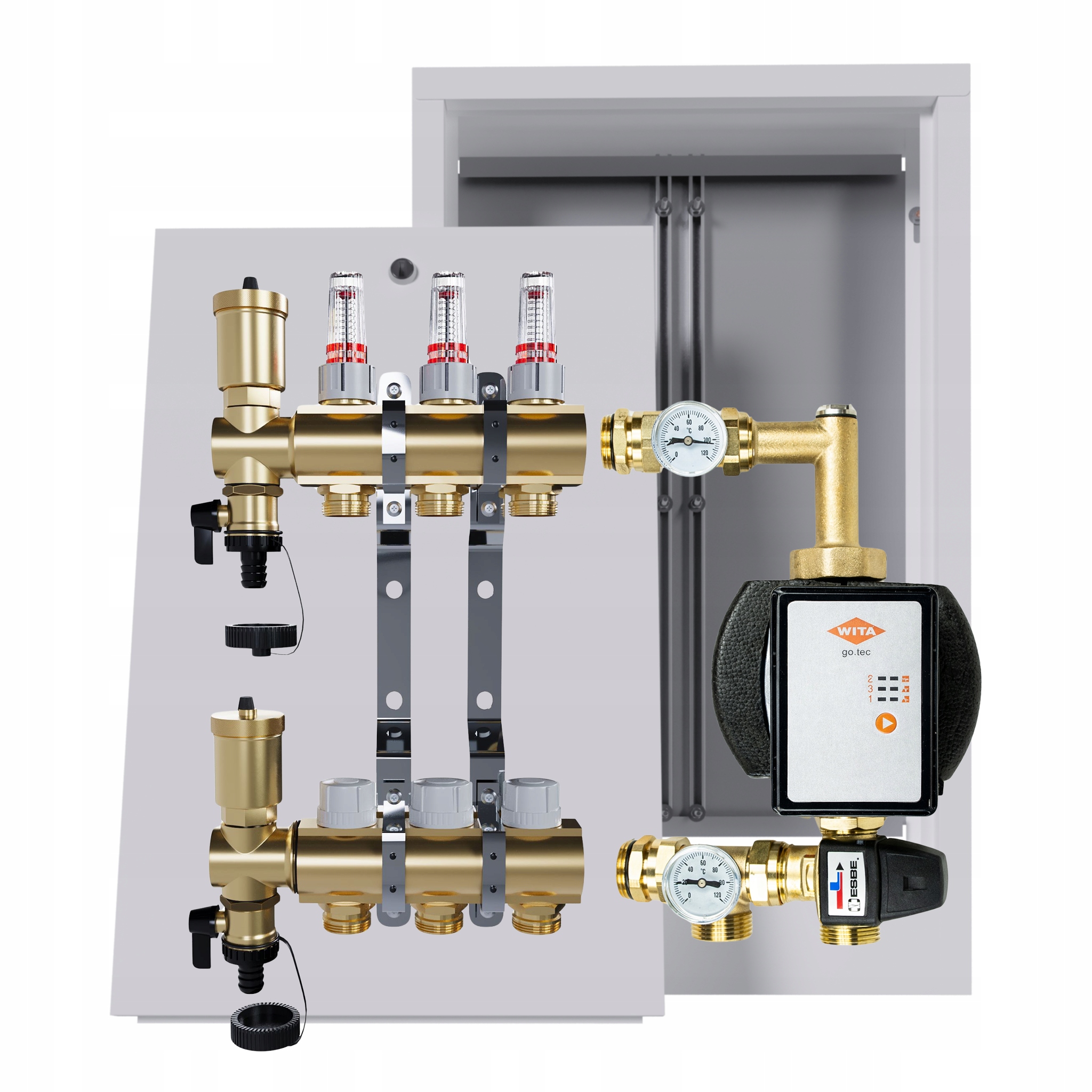 Rozdělovač pro podlahovku 3 okruhy s čerpací skupinou Wita nástěnná skříňka