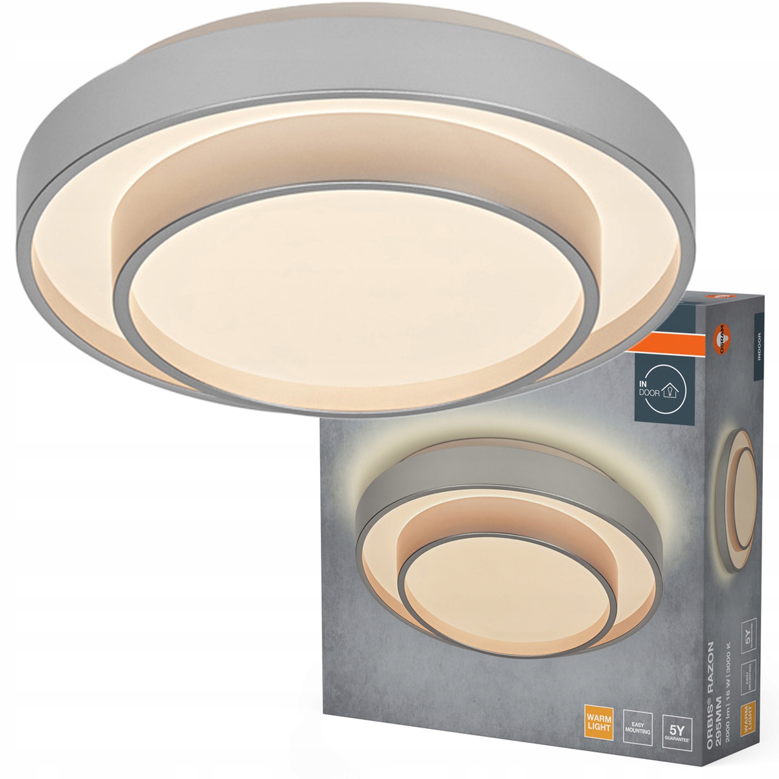 Stropní Svítidlo Led nástěnné svítidlo 16W 1000lm 3000K Teplá stříbrná barva Orbis Osram