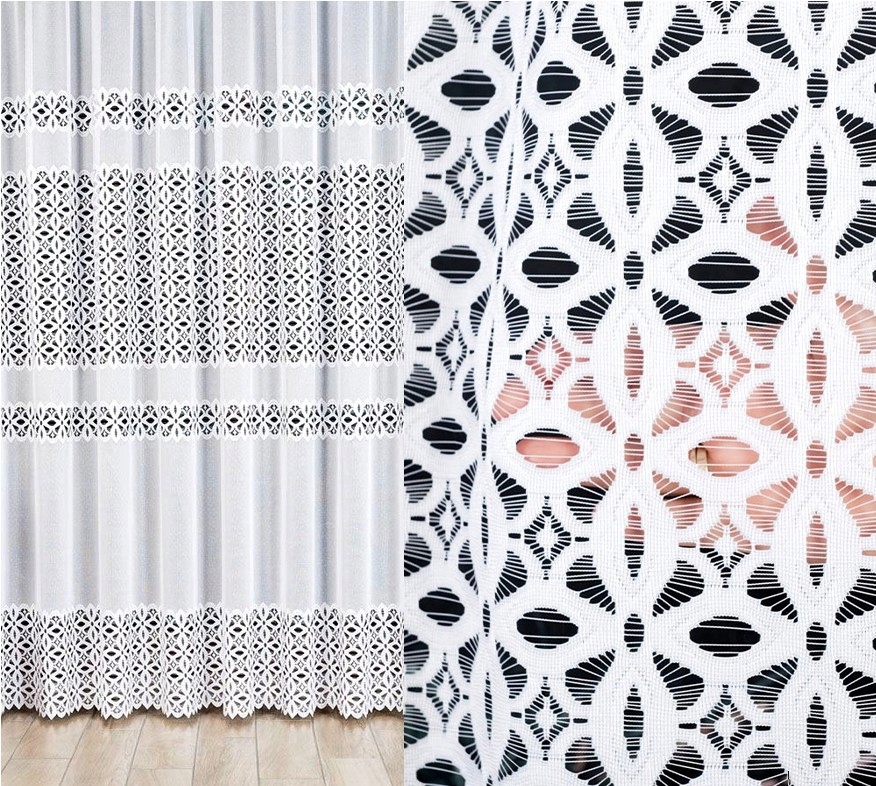 Firana żakardowa Adrianna 500x230cm prosta w kwiaty (gotowa) z obszyciem