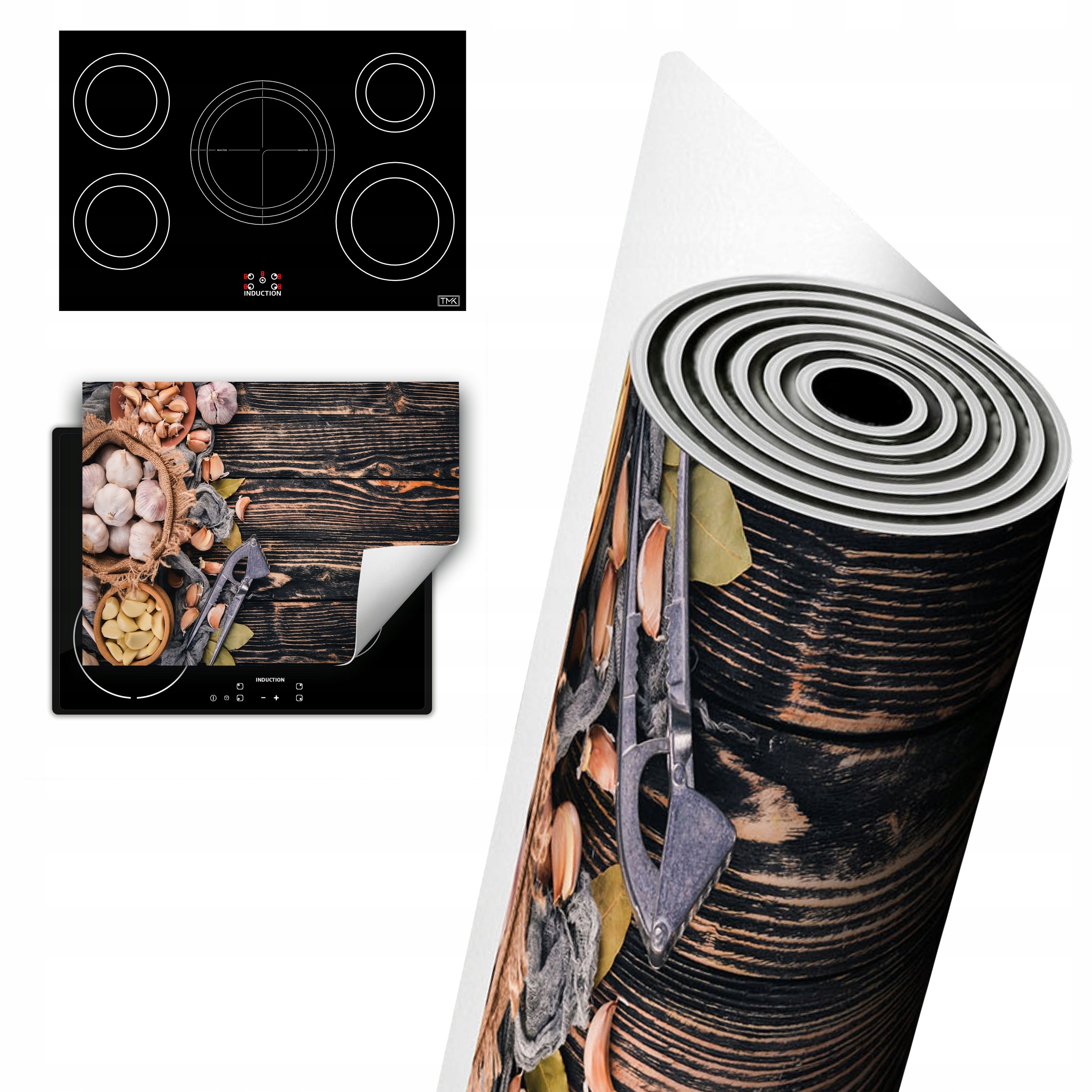 Vinylová Ochrana Na Indukci Pracovní Deska 80x52 česnek dřevo