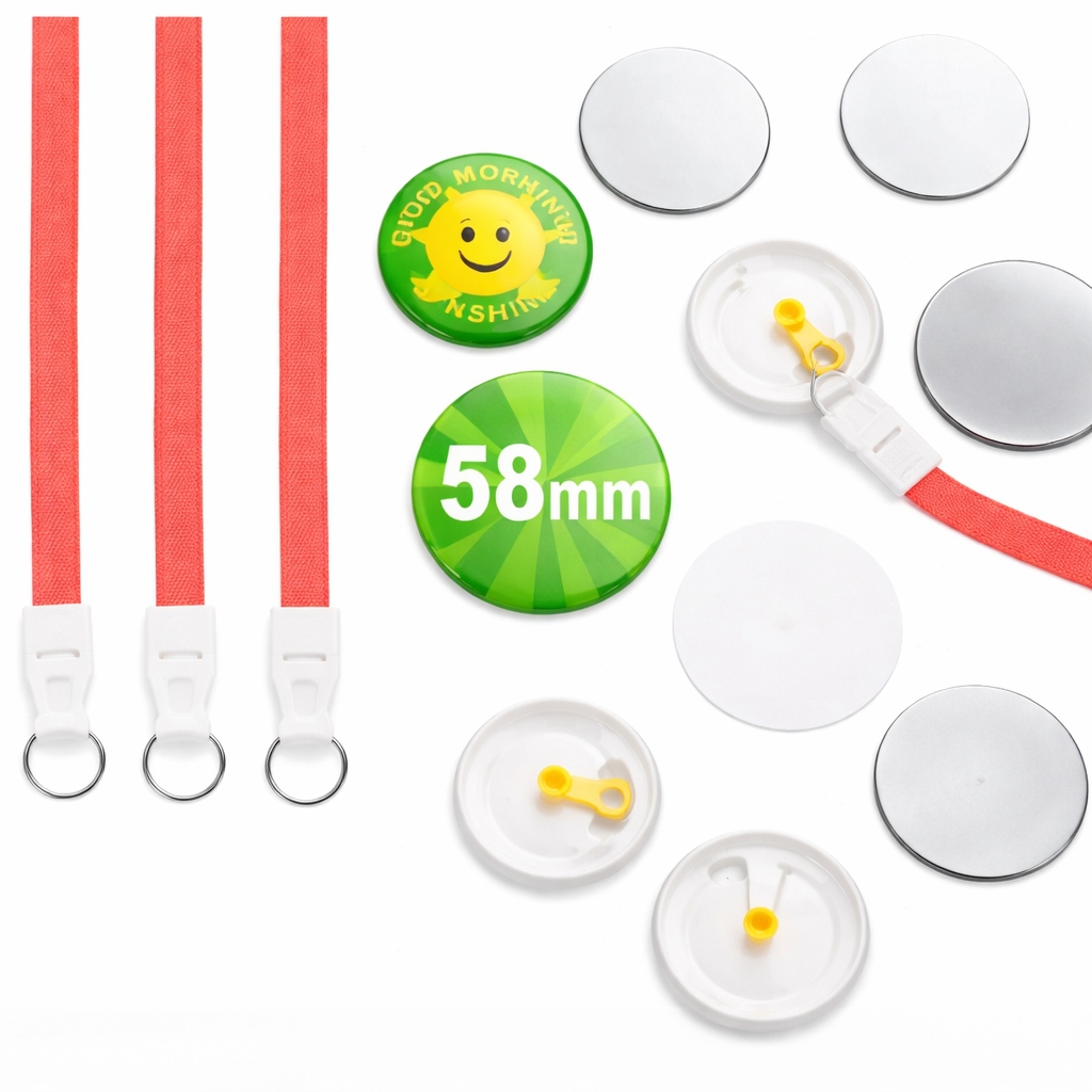 Przypinki broszki 58mm ze smyczą zawieszką czerwone zestaw 100szt button