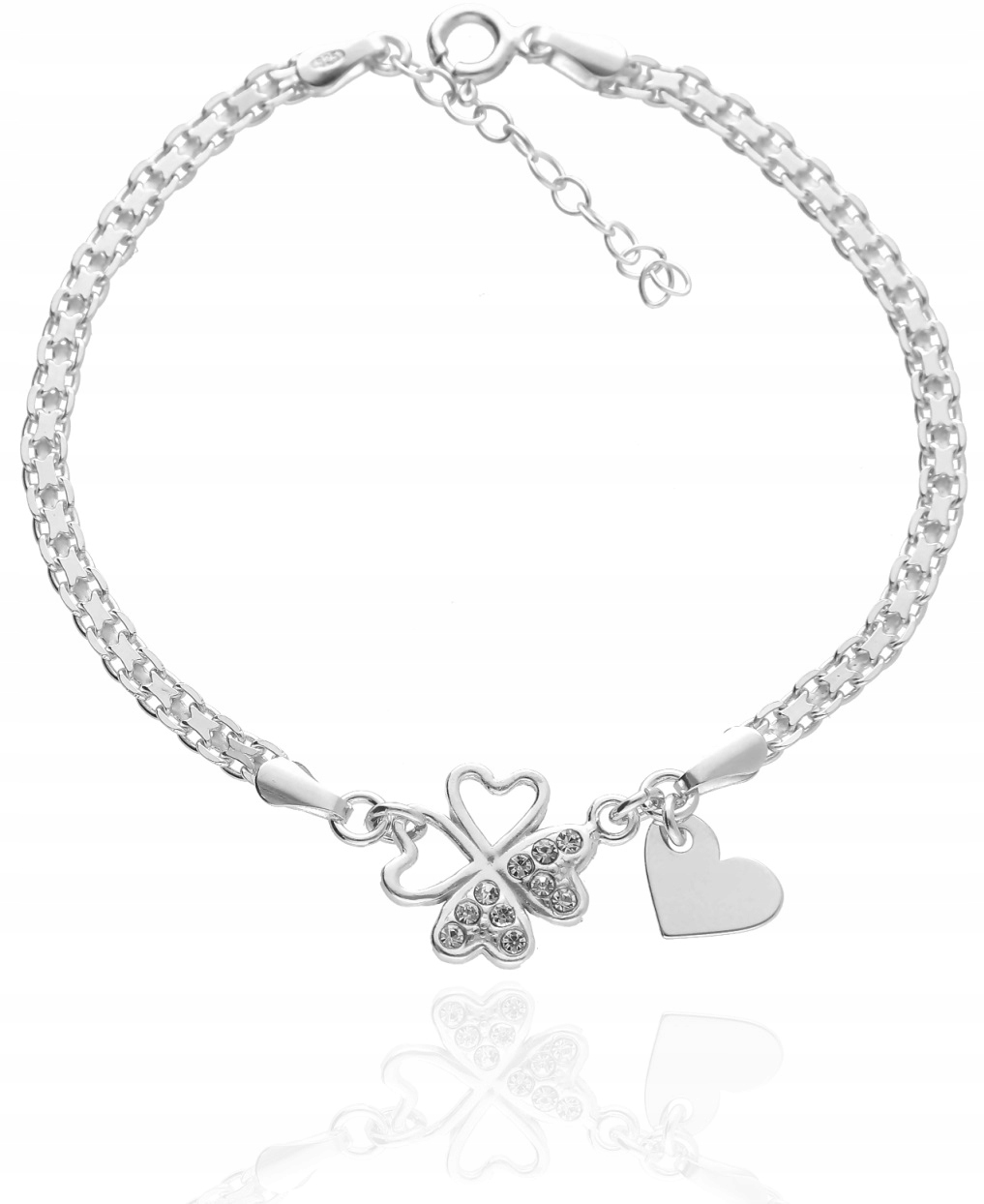 Stříbrný náramek čtyřlístek srdce Gravírování Bonus Stříbro 925