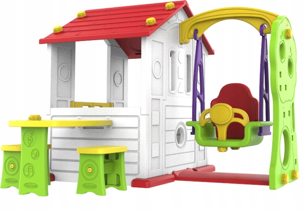 Duży Domek dla dzieci 3w1 Huśtawka Stolik Krzesełka CHD-531