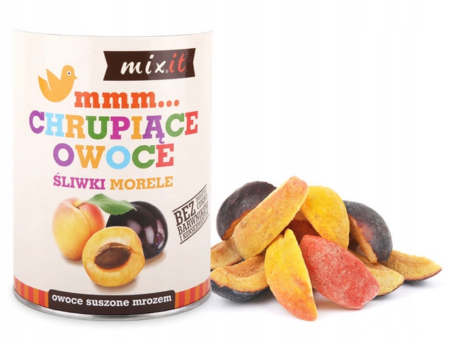 MIXIT CHRUPIĄCE OWOCE LIOFILIZOWANE ŚLIWKI MORELE PYSZNA PRZEKĄSKA 65g