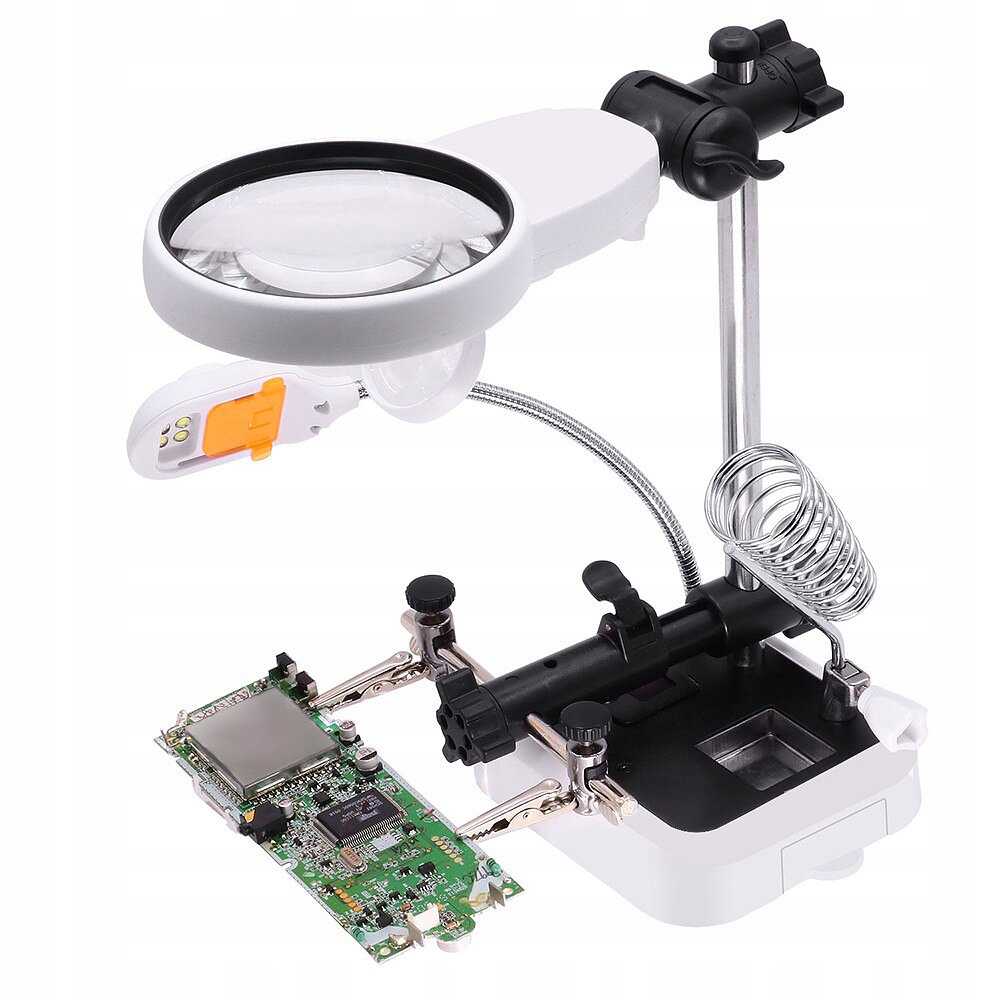 TRZECIA RĘKA PODSTAWKA LUTOWNICY LUPA LED RT0179 Zasilanie baterie