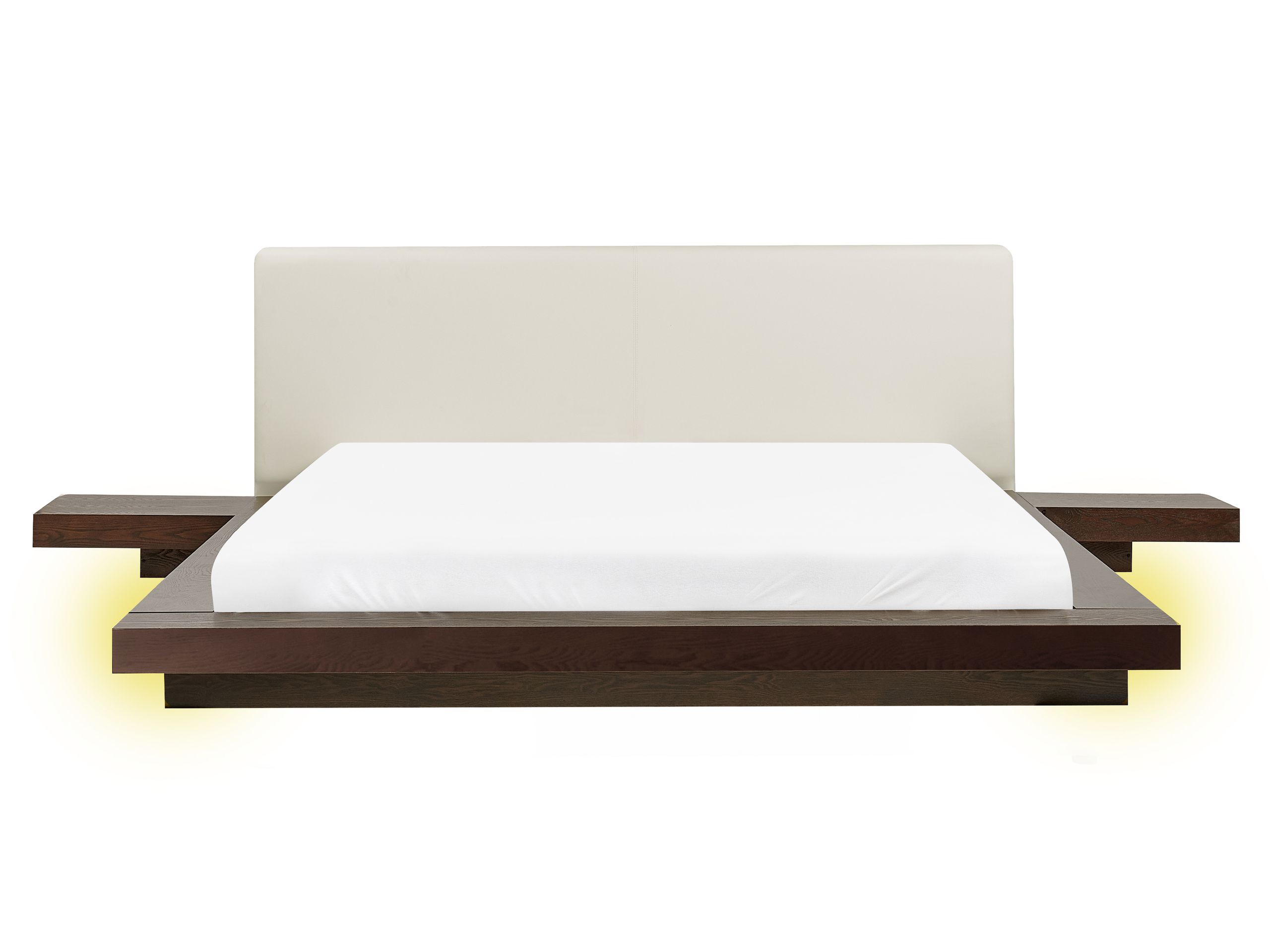 Łóżko Led z szafkami nocnymi jesion ciemny 160x200 zagłówek ekoskóra