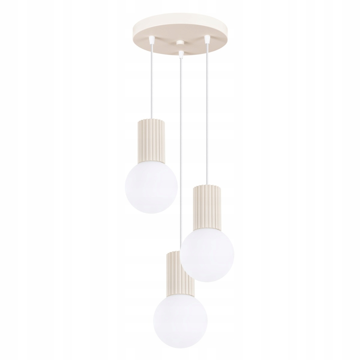 Závesná lampa béžová okrúhla, trojitá, ryhovaná, zo skla, biele gule Sollux