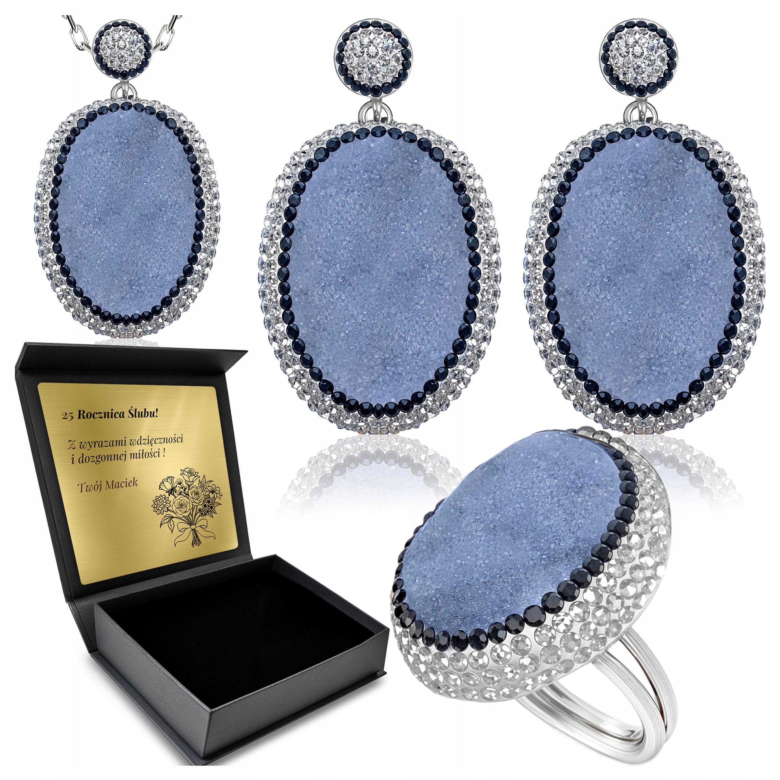 Komplet Stříbrných Šperků 925 S Chalcedonem Dárek pro ženu Gravírování