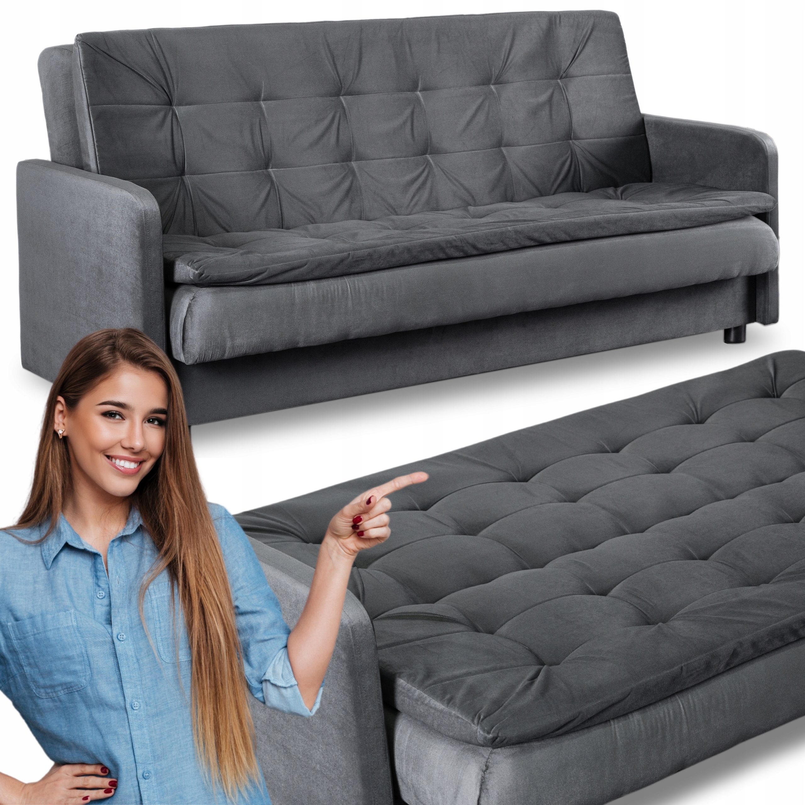 Rozkládací pohovka s funkcí spaní Dvoumístná Pohovka Šedá Stella