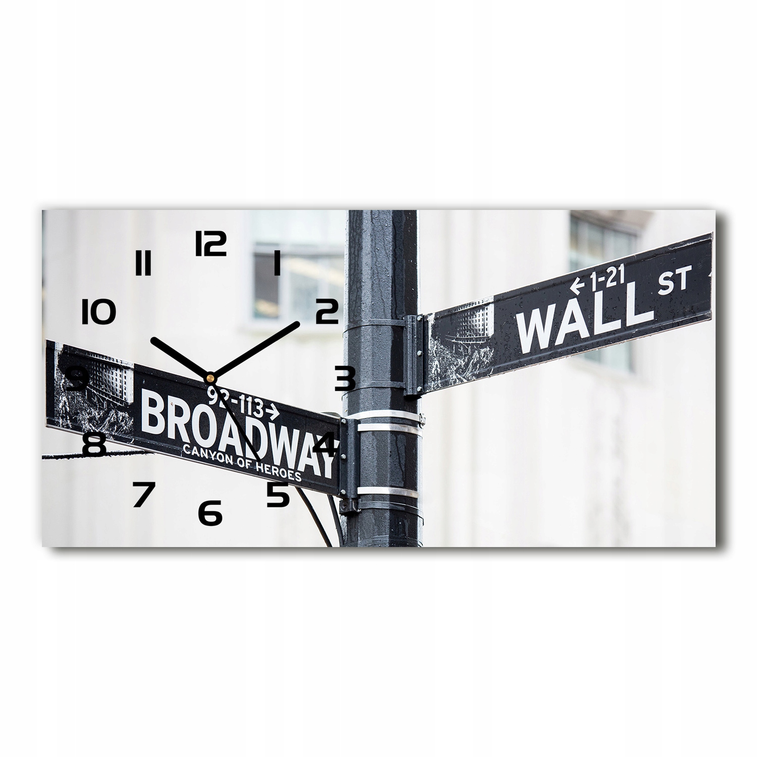 

Zegar ze szkła na ścianę Wall street znak 60x30 cm