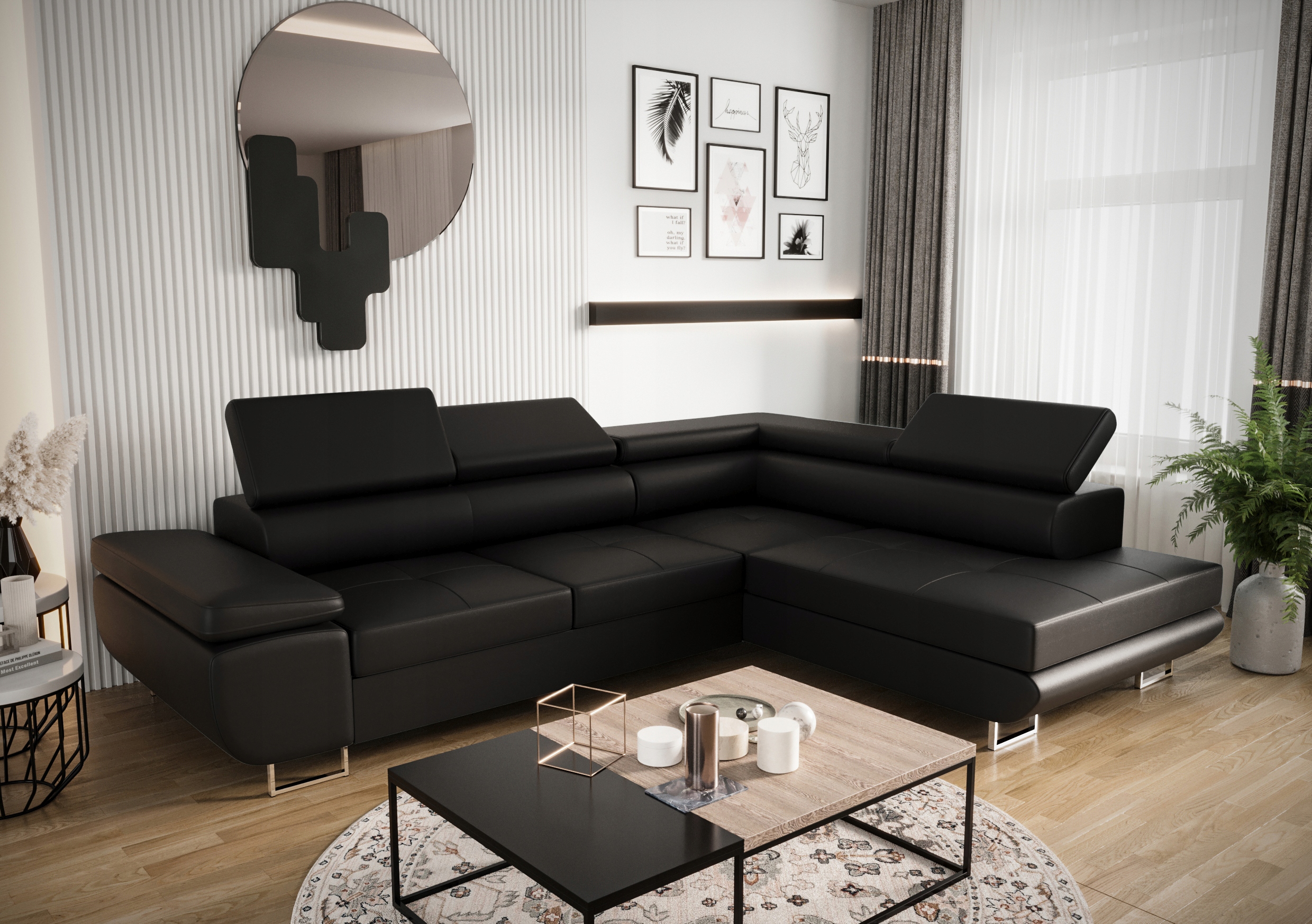 Rohová Sedací Souprava s nastavitelnými opěrkami hlavy, rozkládací, FN81